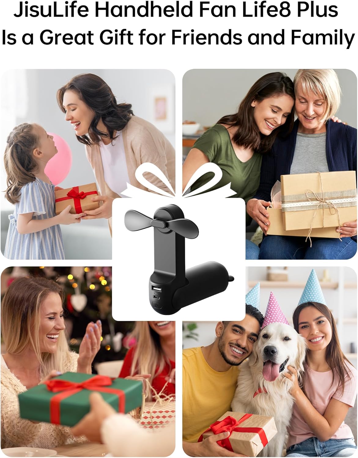 JISULIFE Handheld Fan 8 Plus: 40H Cooling & 4500mAh PowerBank & Flashlight | USB Rechargeable, Portable Pocket Size for Travel, Makeup, Concerts, Summer Gifts for Women(Black)