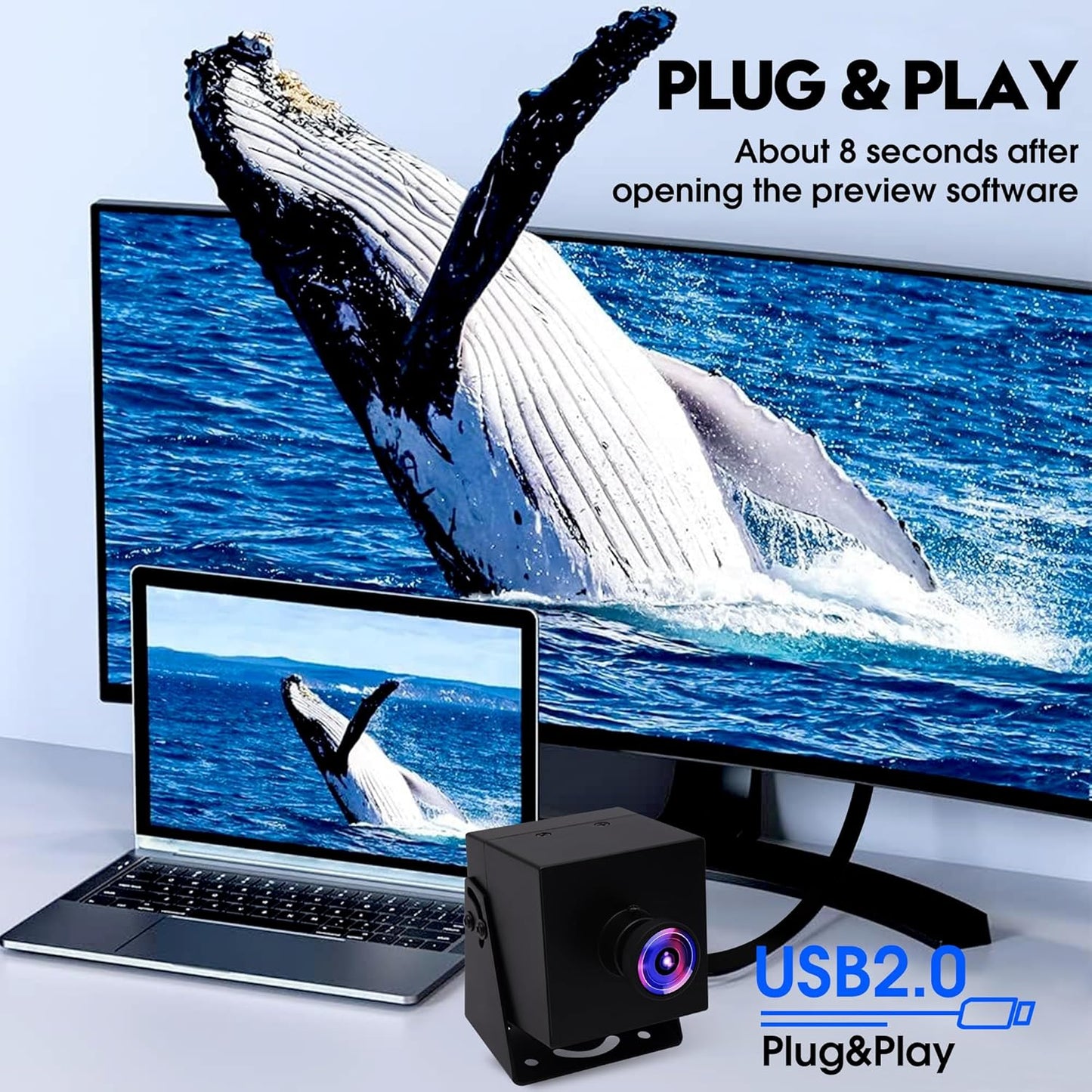 ELP 4K HDMI USB Camera Wide Angle PC Camera for Computer Monitor Simultaneously Output Mini UVC USB2.0 Webcam 2X Digital Zoom H.264 8mp USB Security Camera (120degree no Distortion Lens)