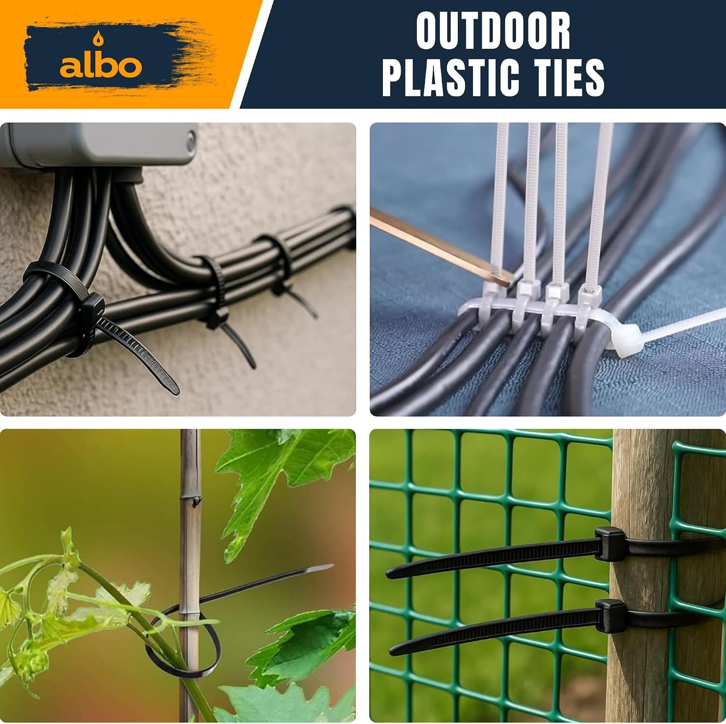 ALBO Zip Ties Black 10 Inch 1000 Pack 50 lb, Long Plastic Cable Ties Thick 0.19 Inch Tie Wraps Heavy Duty UV Resistant Nylon Wire Ties for Indoor and Outdoor