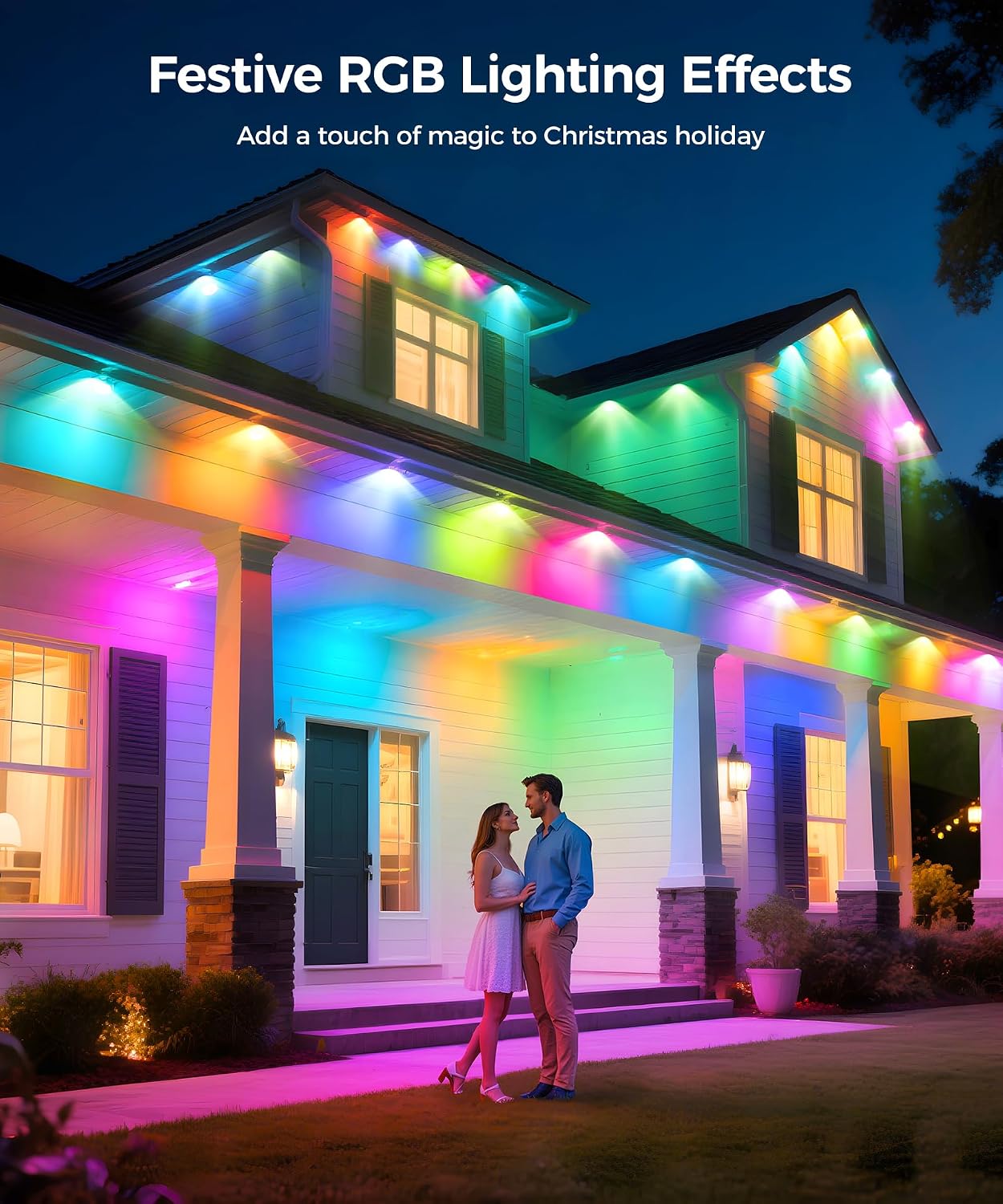 POOFZY 200 ft RGBIC Permanent Outdoor Lights for House, App and Remote