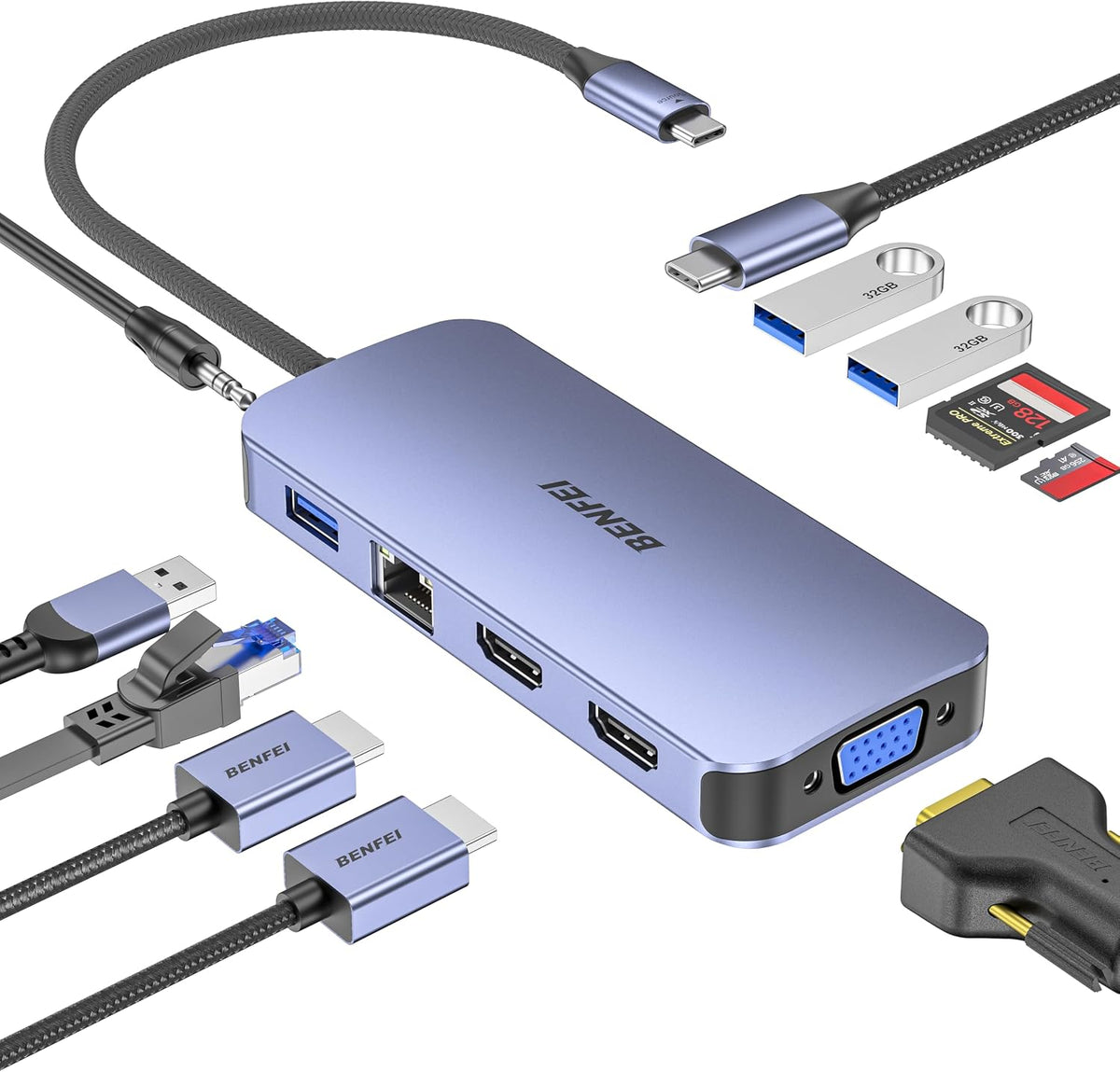 BENFEI 11-in-1 USB C Hub Triple Display Docking Station Dual HDMI, VGA