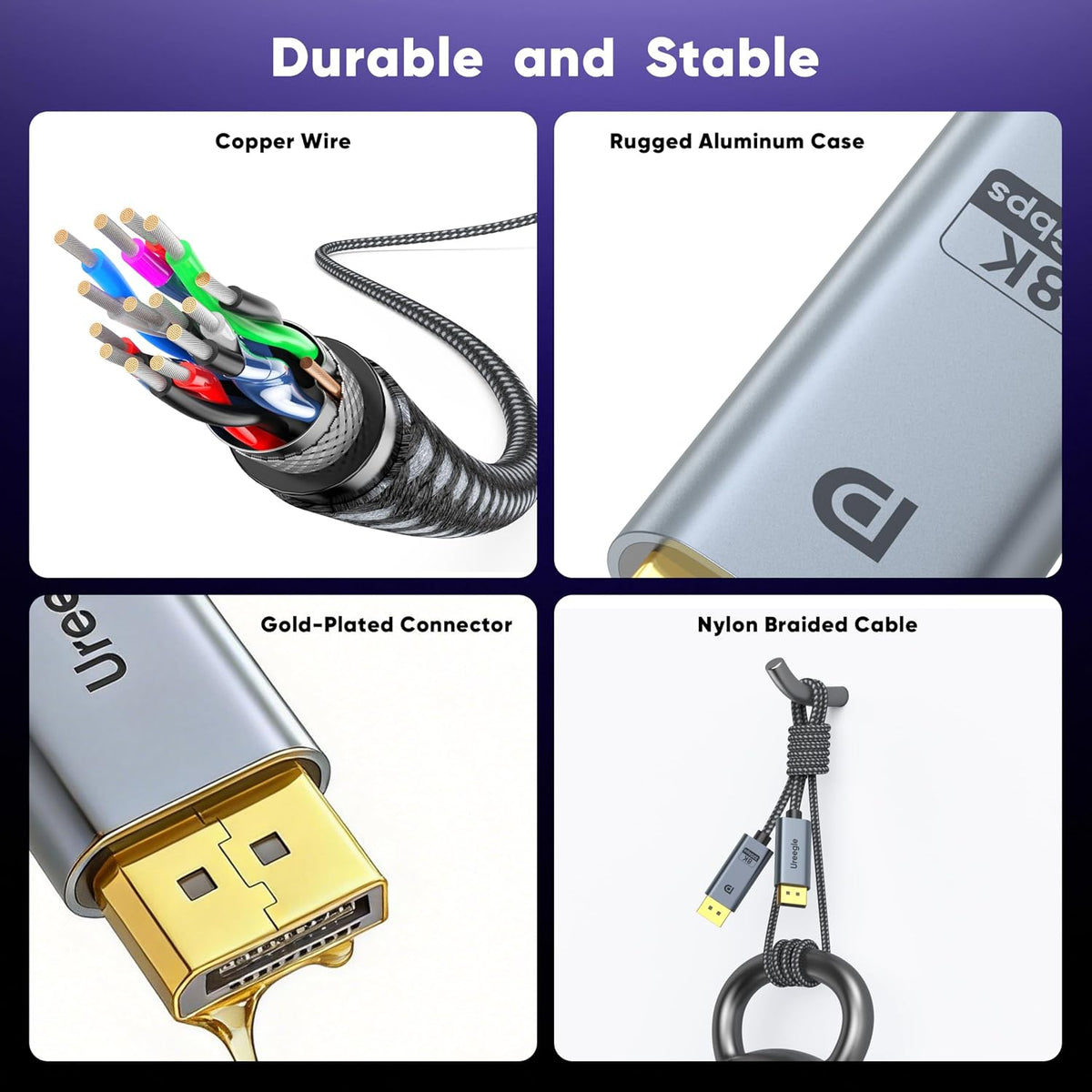 8K DisplayPort Cable 20ft, DP 1.4 Cable 8K@60Hz, 4K@144Hz, 2K @ 240Hz
