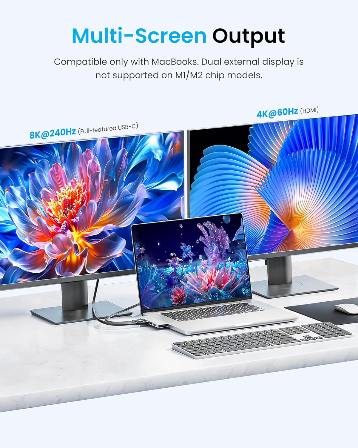 VENTION 6-in-2 USB C Hub for MacBook Neo/Air/PRO, 80Gbps Detachable Magnetic 8K USB-C Dock with 4K@240Hz HDMI, 140W MAX PD for Laptops/ipad, Charging Multiport Adapter(Silver)