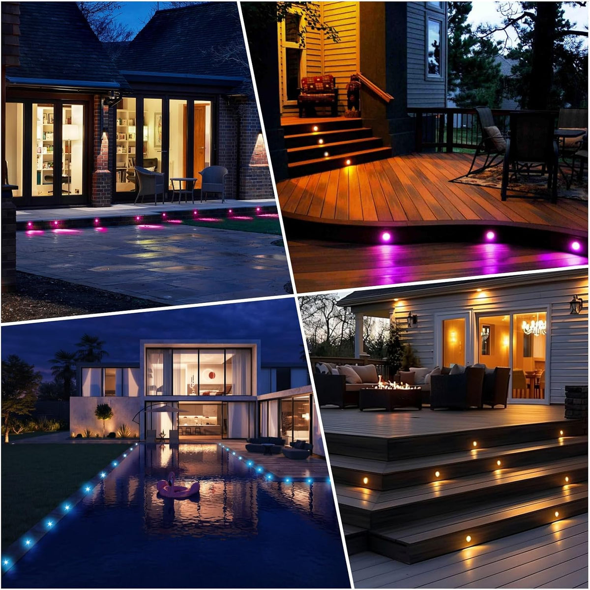 LED Deck Lights Kit, 20pcs Φ1.22 Smart WiFi Control Low Voltage RGBW Recessed LED Lighting, Waterproof Deck Stair Lights for Yard Garden Stair Patio Pool