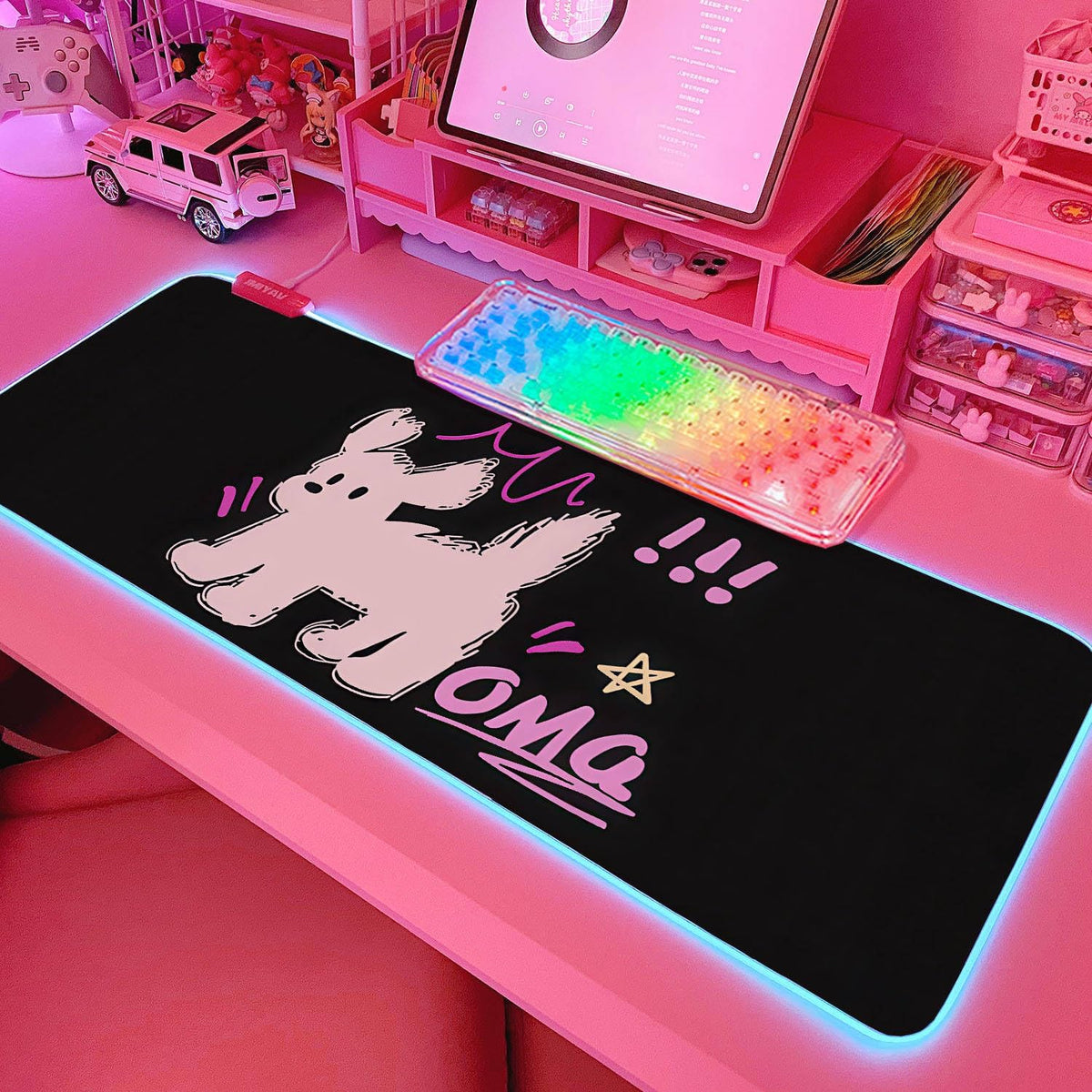 JMIYAV Pink RGB Gaming Mouse Pad 31.5x12 Inch PC XL Large Extended Glowing Led Light Up Desk Pad Non-Slip Rubber Base Computer Cute Mousepad Mat Desk Accessories Gaming Setup 851