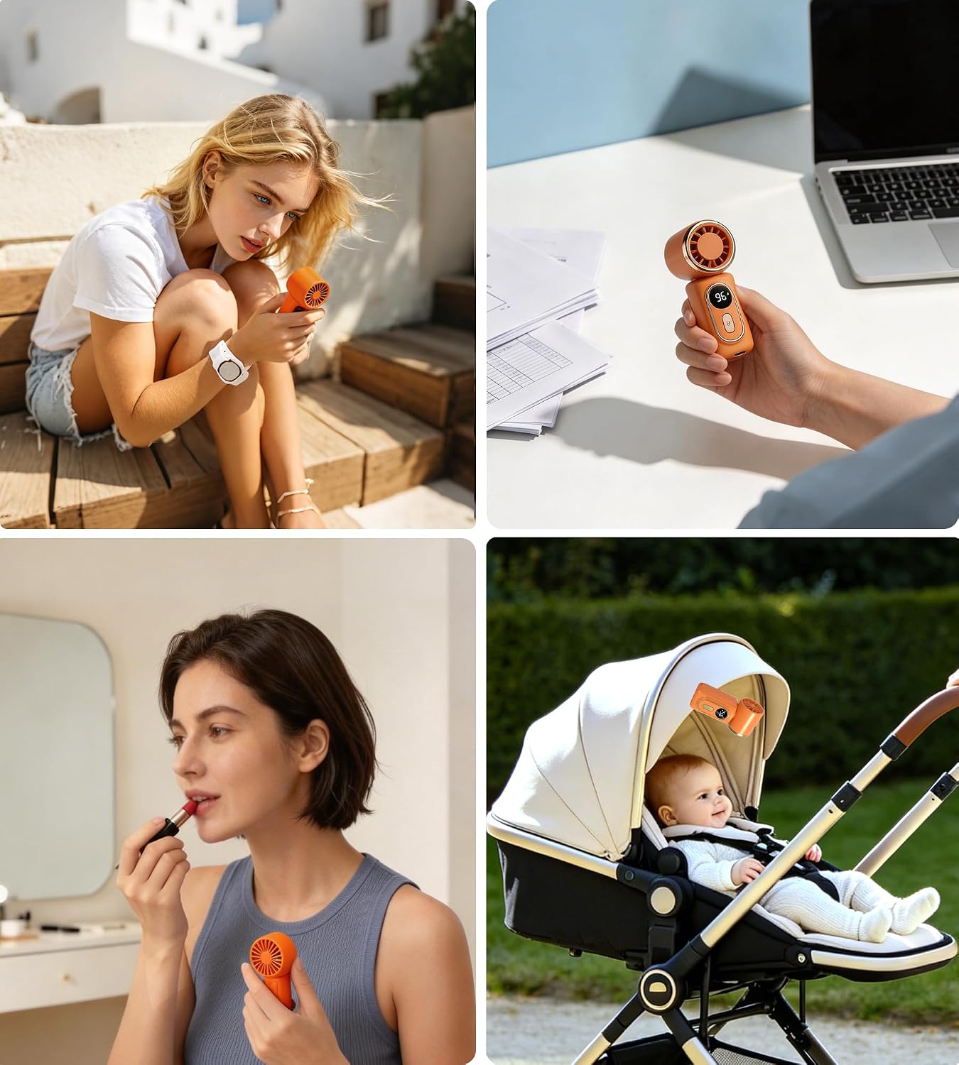 Portable rechargeable handheld small fan, With built-in fixed clamp | 6-speed adjustable high-speed personal fan, LED display screen, suitable for use in makeup, travel, indoor and outdoor