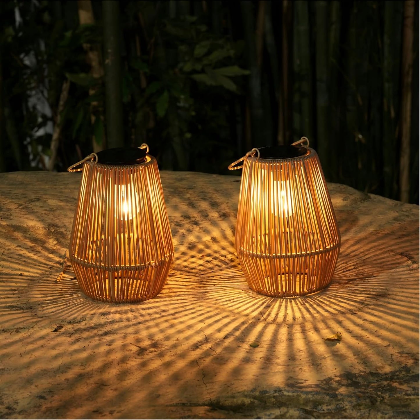 Solar Lanterns Outdoor Waterproof, Solar Rattan Lanterns 2 Pack | Gifts for Women Mom Grandma Hanging Solar Lights Outdoor Garden Decor for Outside, Patio, Yard, Porch, Lawn, 2 Pack