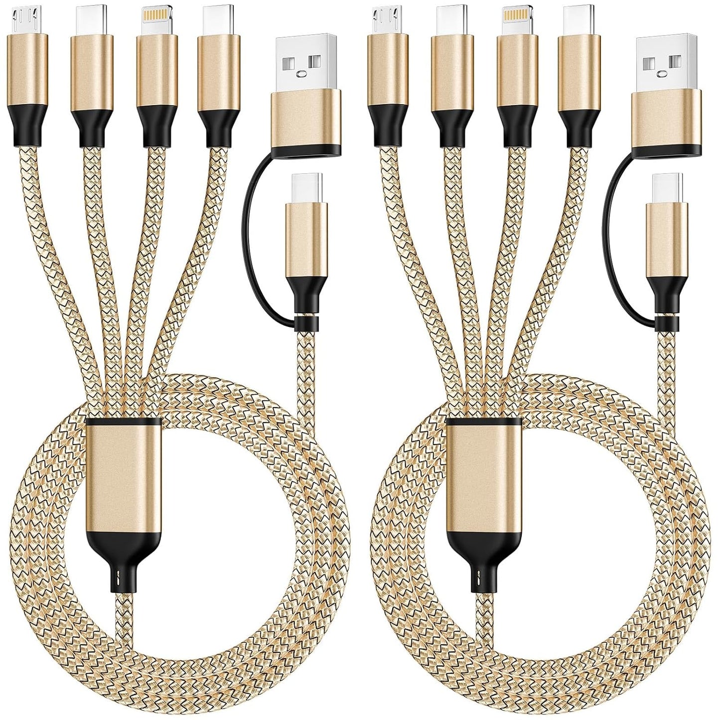 4 in 2 Multi Charging Cable, USBA/C Universal Charging Cords 2 Pack 5FT | Dual Type C Port Phone Charger Cord for Multiple Devices, Travel Charger for iPhone 17-11/Galaxy/Tablets/PS Home,Office,Car