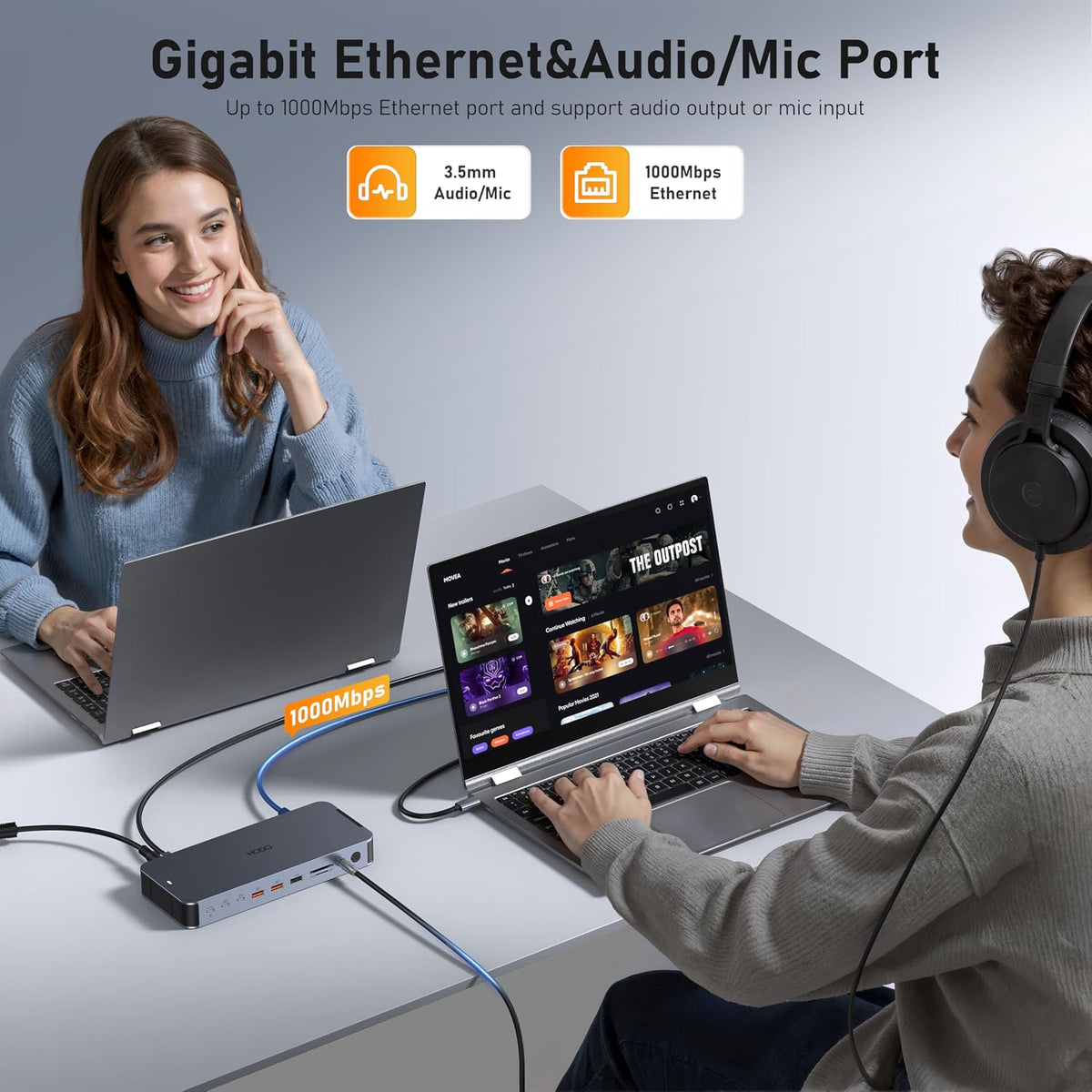 Laptop Docking Station with 120W Power Adapter,Docking Station Dual Monitor