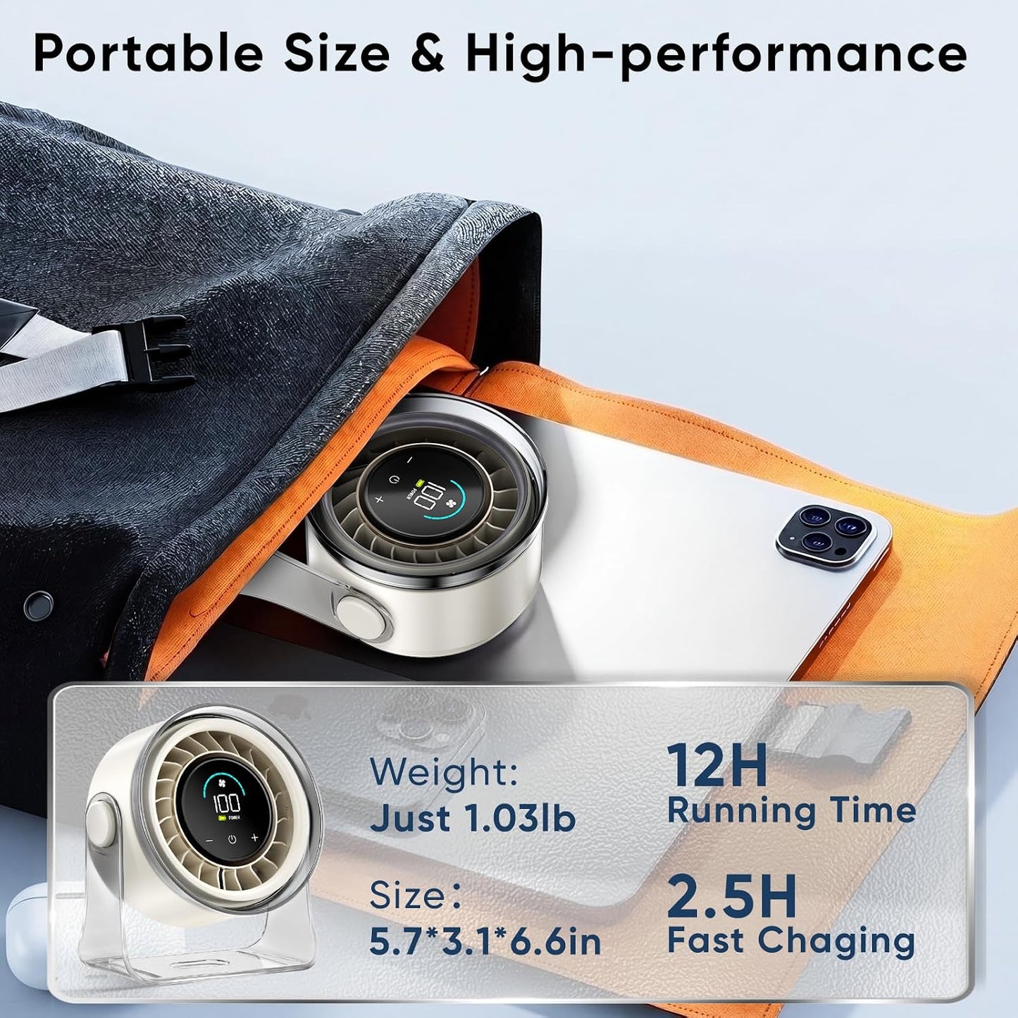 Portable Desk Fan,Quiet Fan for Bedroom,Portable Fan withTurbo Airflow,Fans with 100 Speeds Digital Display, 360° Tilt,Rechargeable Battery Powered Fan,Small Fan for Home, Office, Kitchen (White)