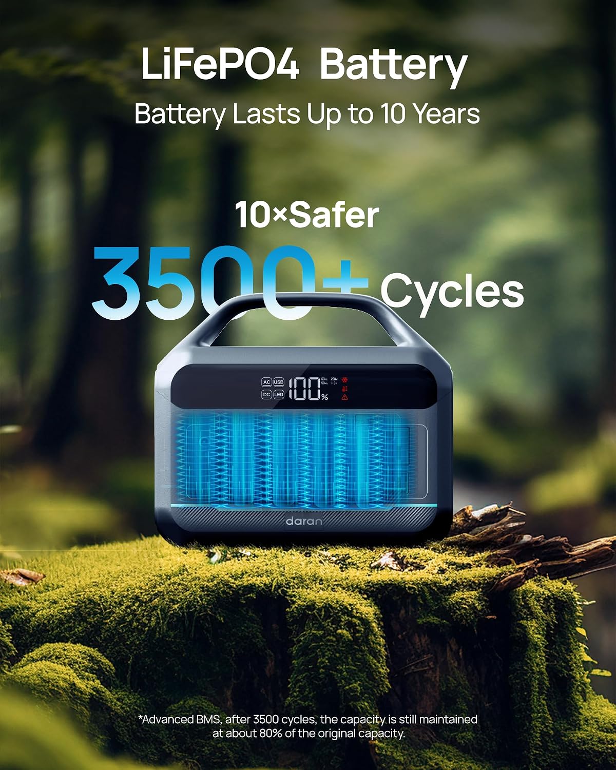 DARAN Portable Power Station 600W(1200W Surge) - 288Wh Solar Generator LiFePO4 Battery with AC DC Outlets, 8.3LB Portable Charging Station for Camping, RV, Home, Emergency (Solar Optional)