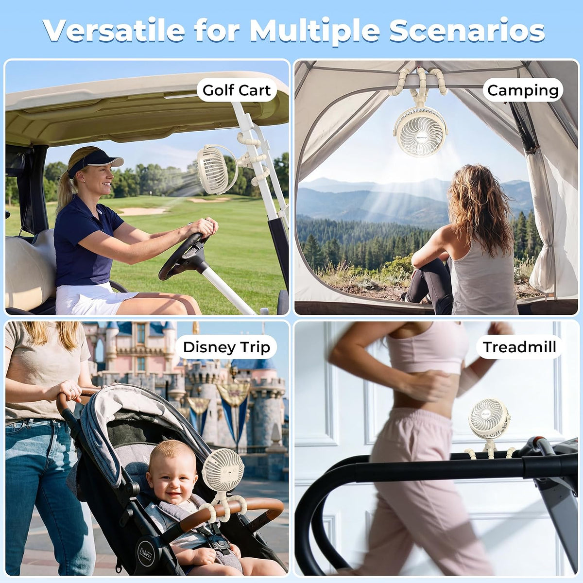 AMACOOL Battery Operated Stroller Fan, Portable Clip On Fan Rechargeable | Baby Travel Essentials for Beach Disney, Newborn Boy & Girl Gifts Registry Search, Cooling for Car Seat Wagon Crib Treadmill