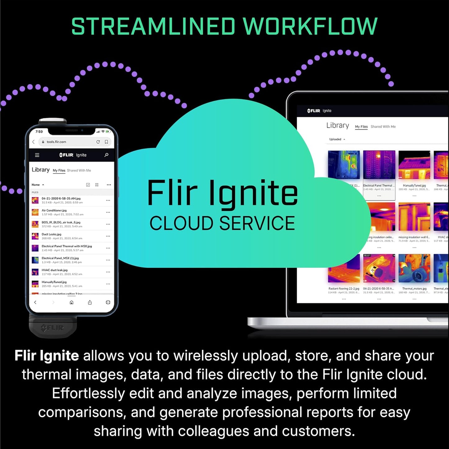 Flir Edge Pro Wireless Thermal Imaging Camera, iOS/Android, 480x360 | Bluetooth, MSX, 160x120 native IR, smartphone/tablet, IGNITE cloud, 2m drop, USB cable