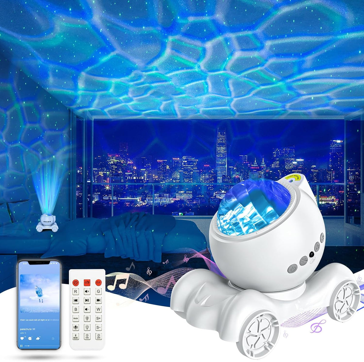 ENOKIK Galaxy Projector, Star Aurora Night Light Bluetooth Speaker, White