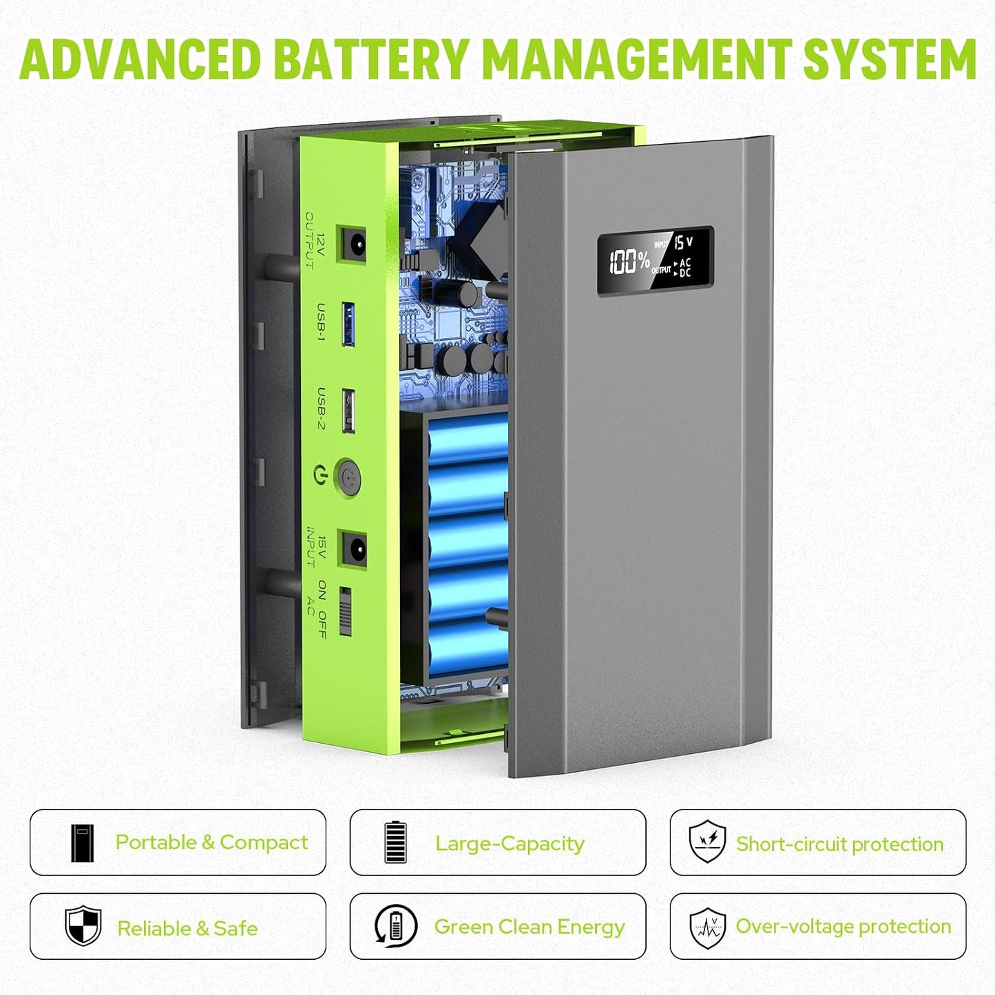 Portable Power Bank with AC Outlet, 65W External Battery Pack Backup | Portable Laptop Charger 24000mAh Fast Charging Power Source for Outdoor Tent Camping Home Office Smart Devices -Green