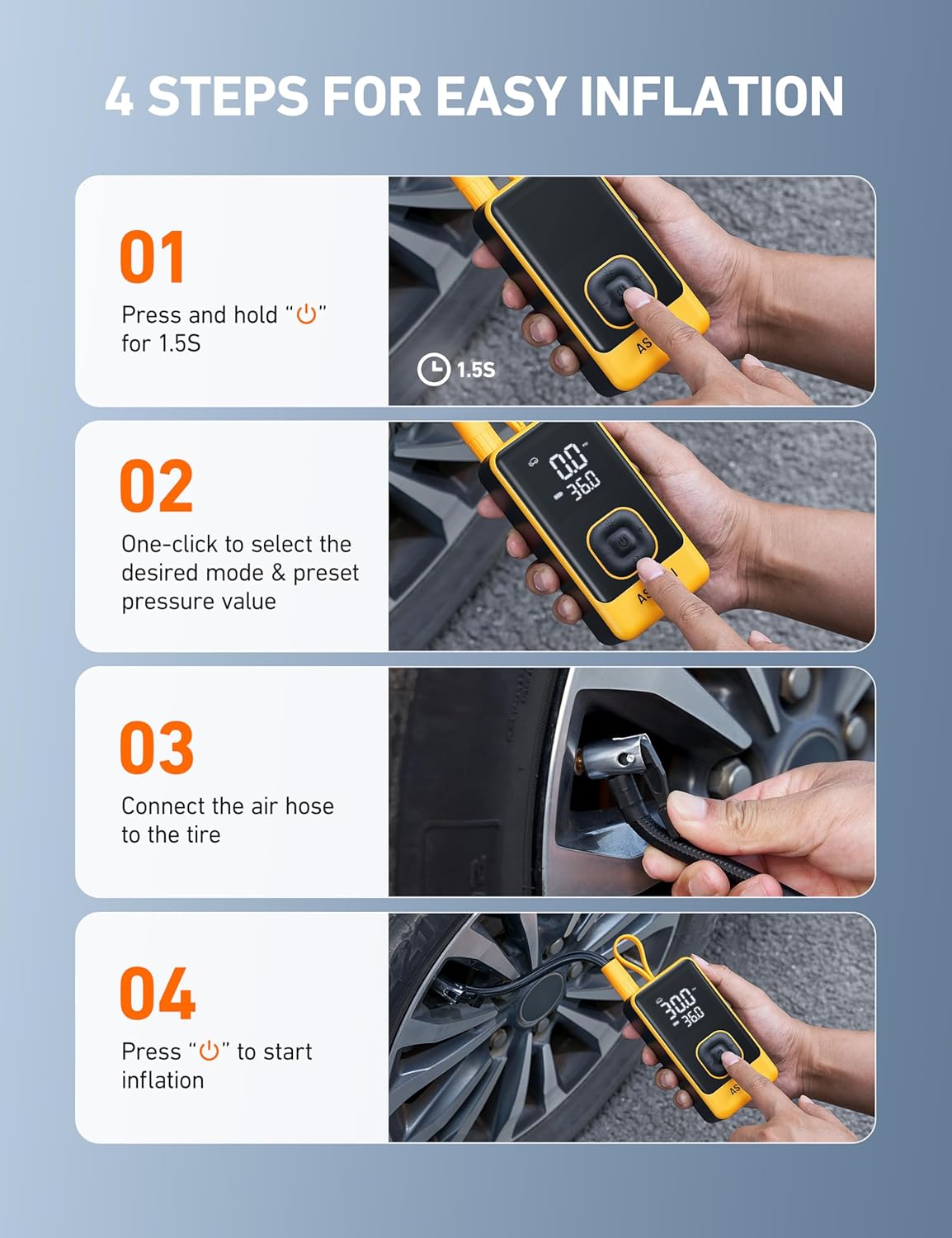AstroAI L7 Air Tire Inflator Portable Air Compressor, 150PSI Car Bike Pump | Fast 1-Min Inflate, Cordless Electric Mini Pump with Digital Gauge, Auto Shutoff, LED Light for Car, SUV, Motorcycle, Bicycle