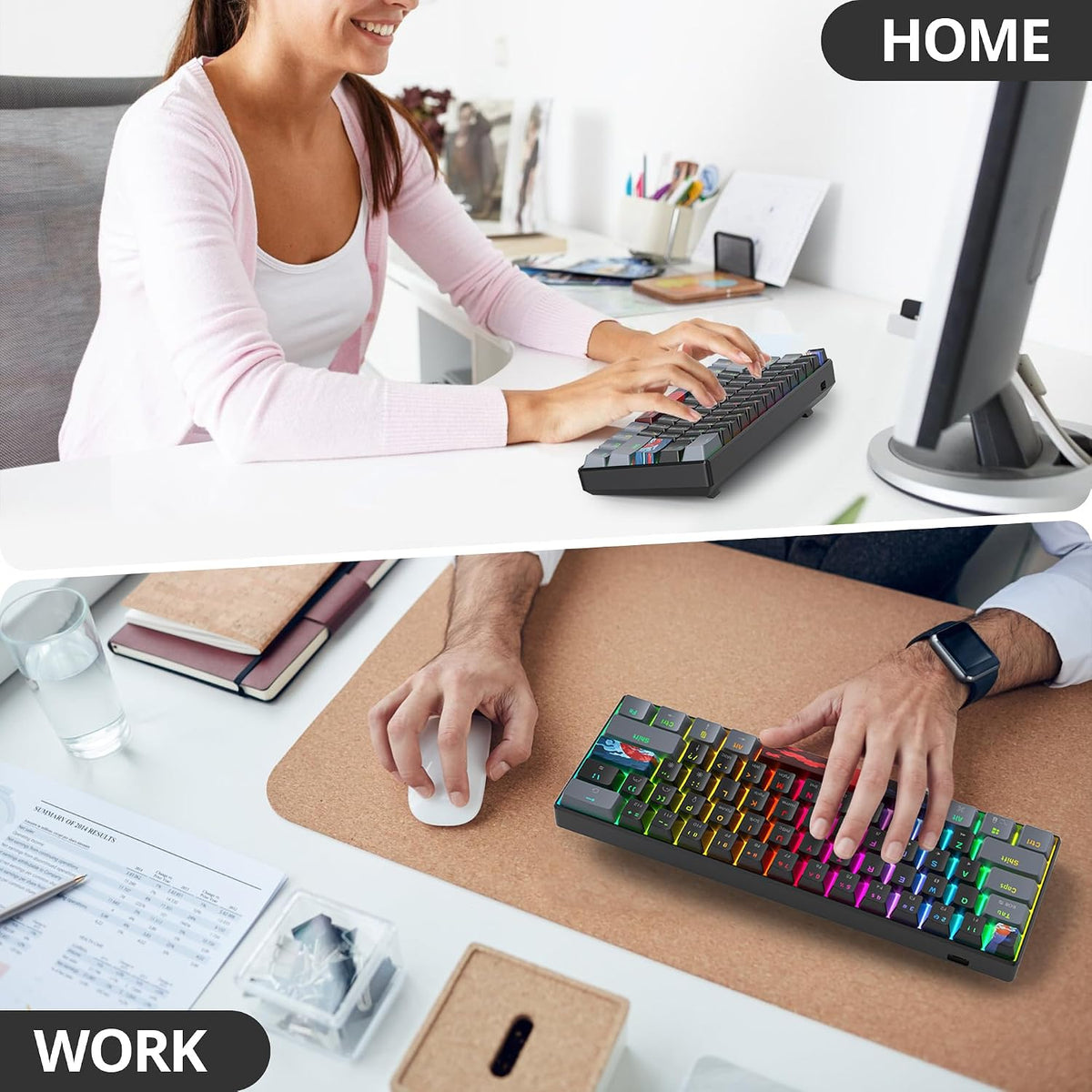 60% Mechanical Keyboard Grey and Black, Compact 60 Percent Gaming Keyboard RGB Backlit, 61 Keys Mini Keyboard, USB Wired Office Keyboard for Windows Mac Laptop PC (61 Dark/Red Switches)