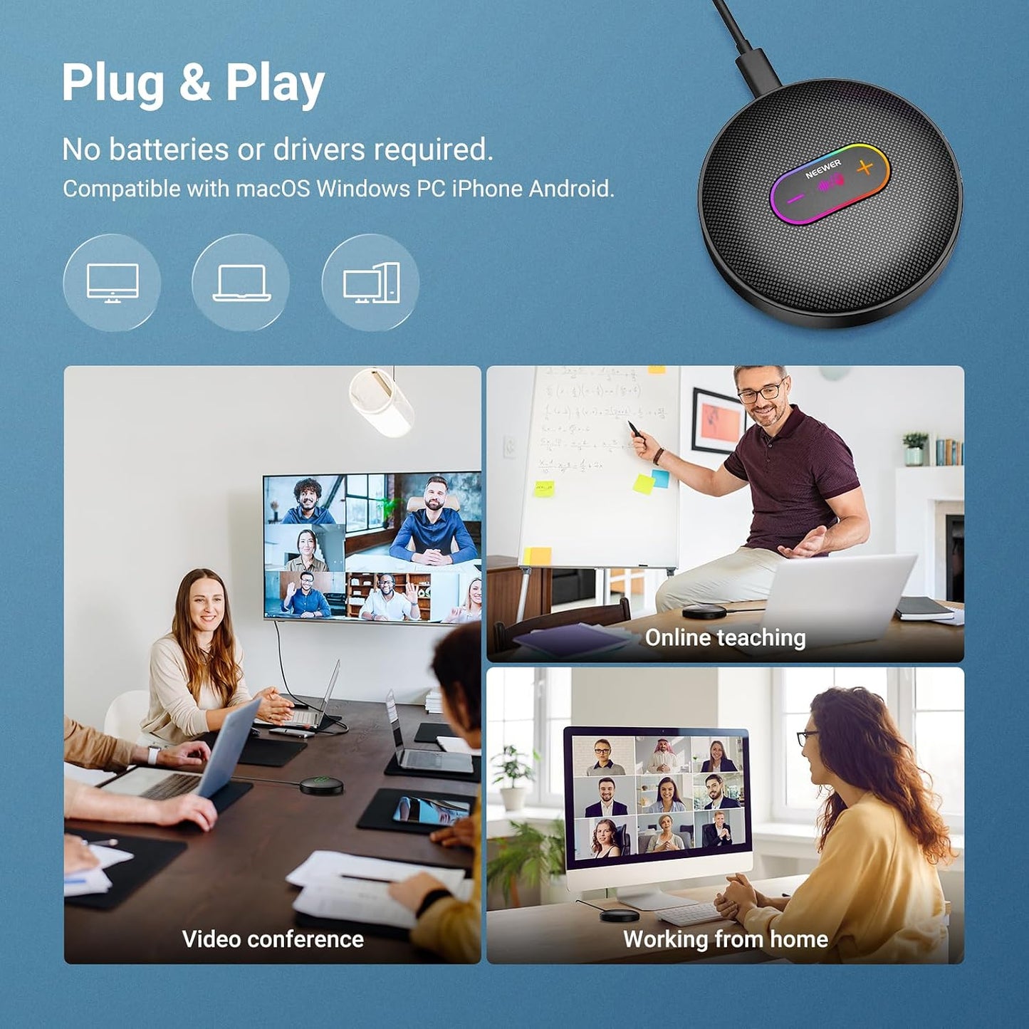 NEEWER UM04 USB Microphone, AI Cancelling Desktop Omnidirectional Condenser Mic with 48KHz/24Bit Mute for Online Meeting Recording Skype Teaching Windows Computer Laptop PC Mac Phone (Not Speaker)