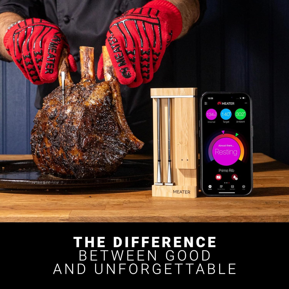 MEATER Pro Duo WiFi & Bluetooth Thermometer, 2-Probe, 1000°F, 6 Sensors | 1000°F heat resistance, long range, six sensors. Bamboo charger. For BBQ, oven, grill, smoker, air fryer, deep fryer.