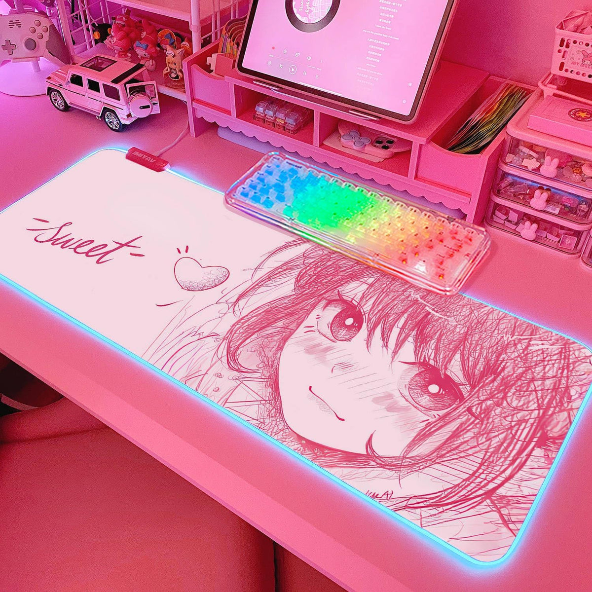 JMIYAV Pink RGB Gaming Mouse Pad 31.5x12 Inch PC XL Large Extended Glowing Led Light Up Desk Pad Non-Slip Rubber Base Computer Cute Mousepad Mat Desk Accessories Gaming Setup 41-2393-1