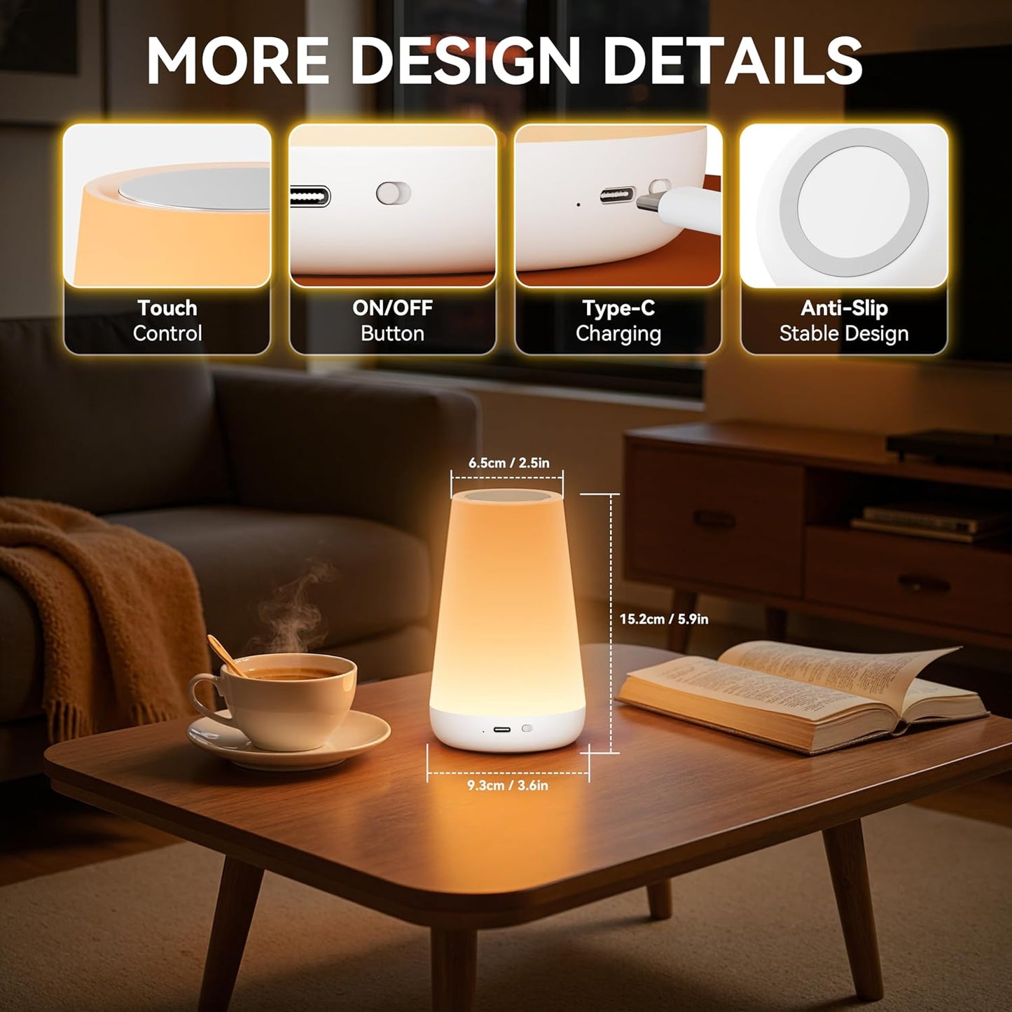Auxmir Rechargeable Night Light, 13-Color Remote Control Lamp, White | touch control, 13 colors, 5 brightness levels, 4 lighting modes, 1/2/4/6-hour auto-off, portable for nursery and camping