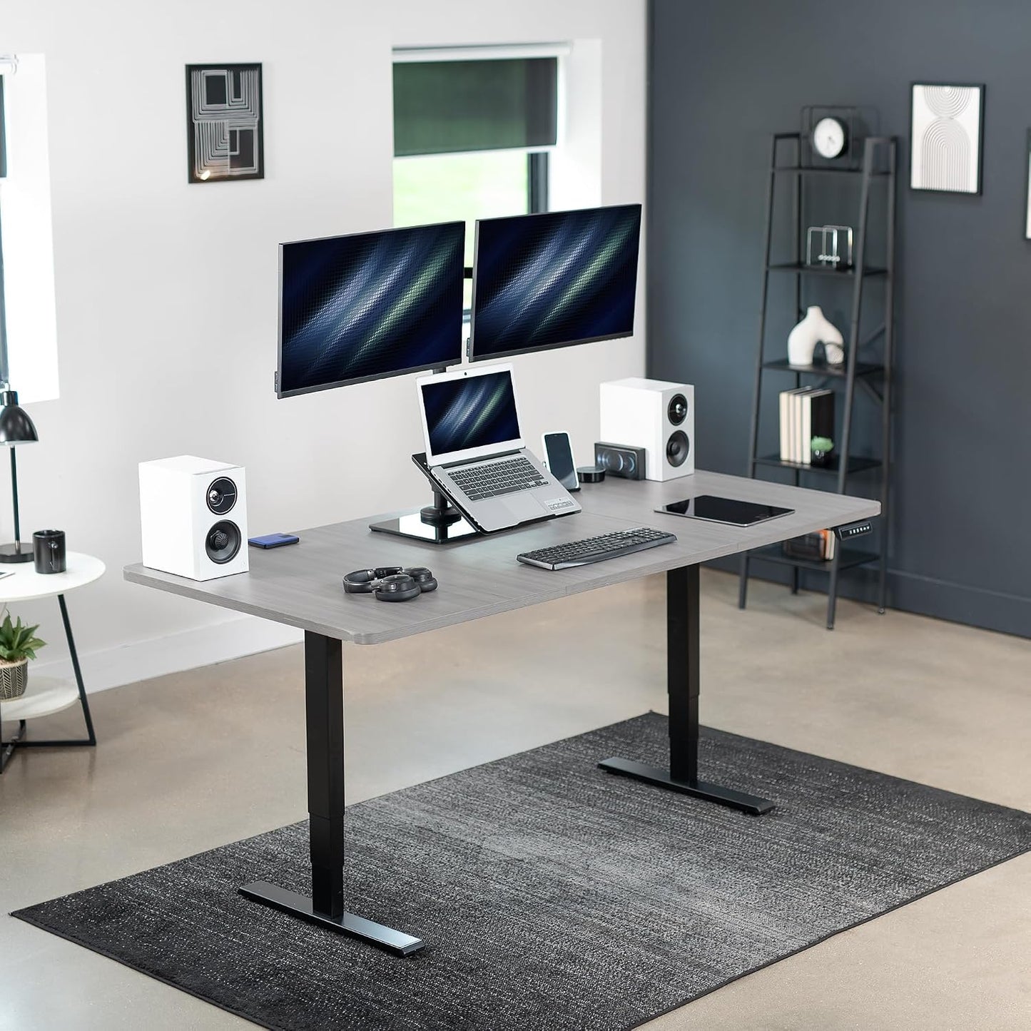 VIVO Freestanding Dual Computer Monitor and Laptop Combo Desk Stand with Glass Base, Fits up to 32 inch Monitors and 17 inch Laptops, Black, STAND-V003FGL
