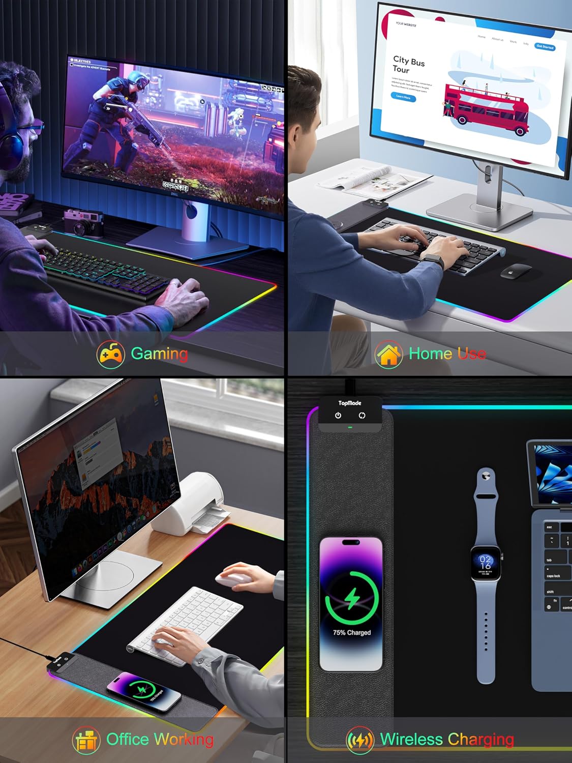 Mouse Pad with Wireless Charging, 31.5" x 15.75" XXL Large Desk Mat