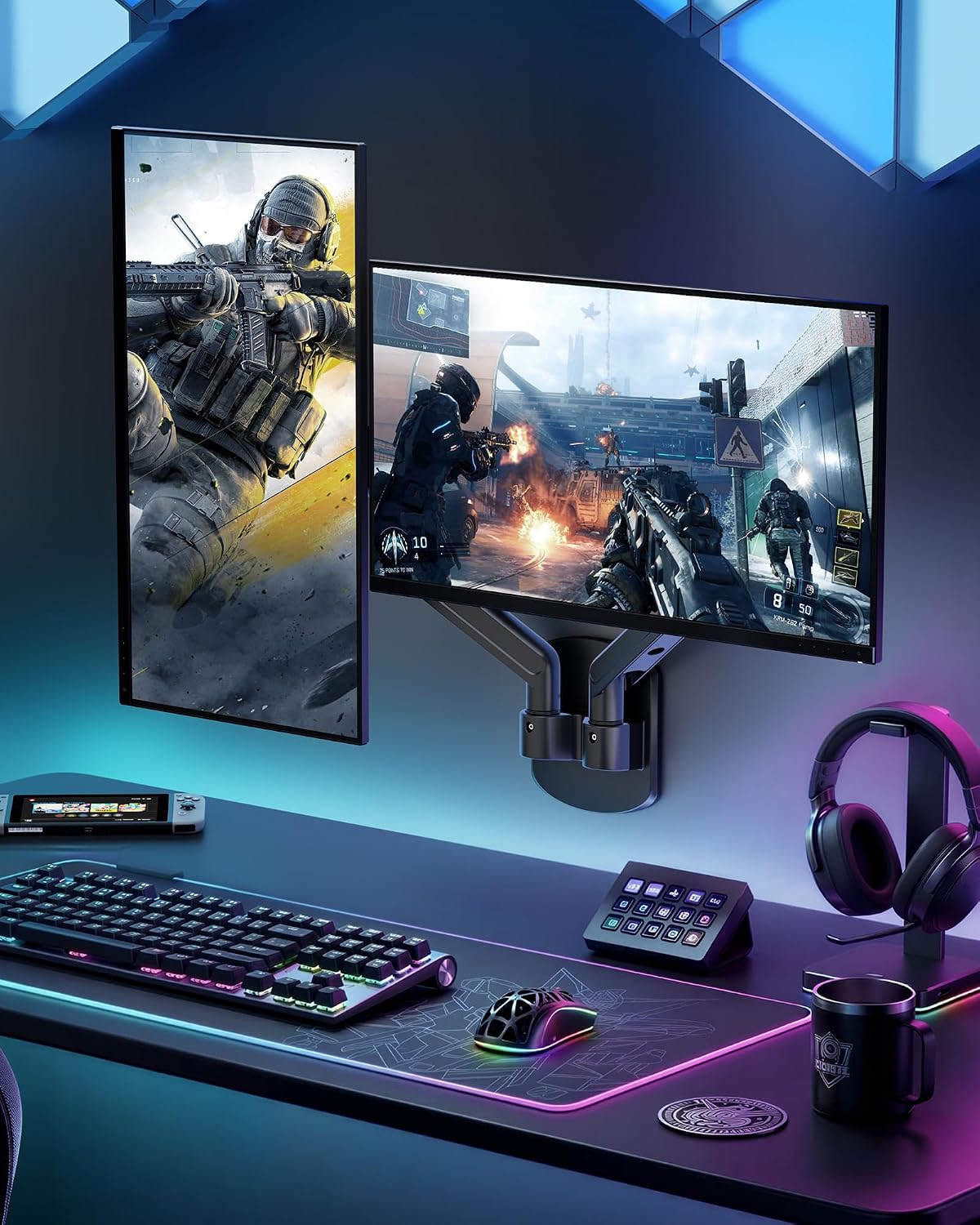 monTEK Dual Monitor Wall Mount, Full Motion Spring Arm for 17-40" Screen