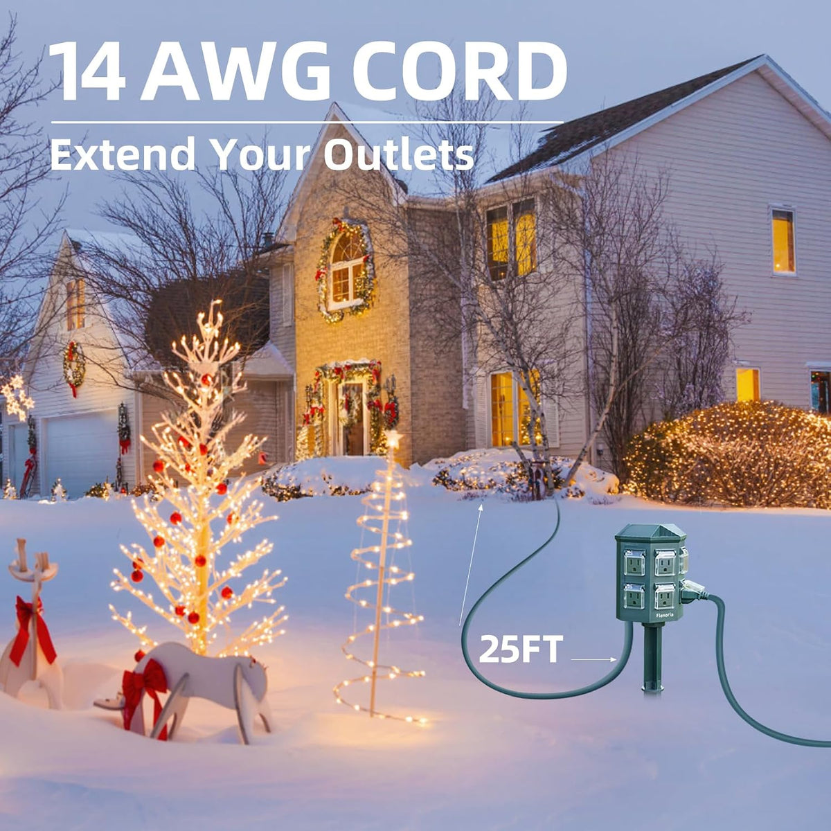 Outdoor Power Strip Timer Waterproof, Dusk to Dawn Light Sensor Countdown, 25 Feet Extension Cord, 6 Grounded Outlets for Graden and Yard Decorations, ETL Listed