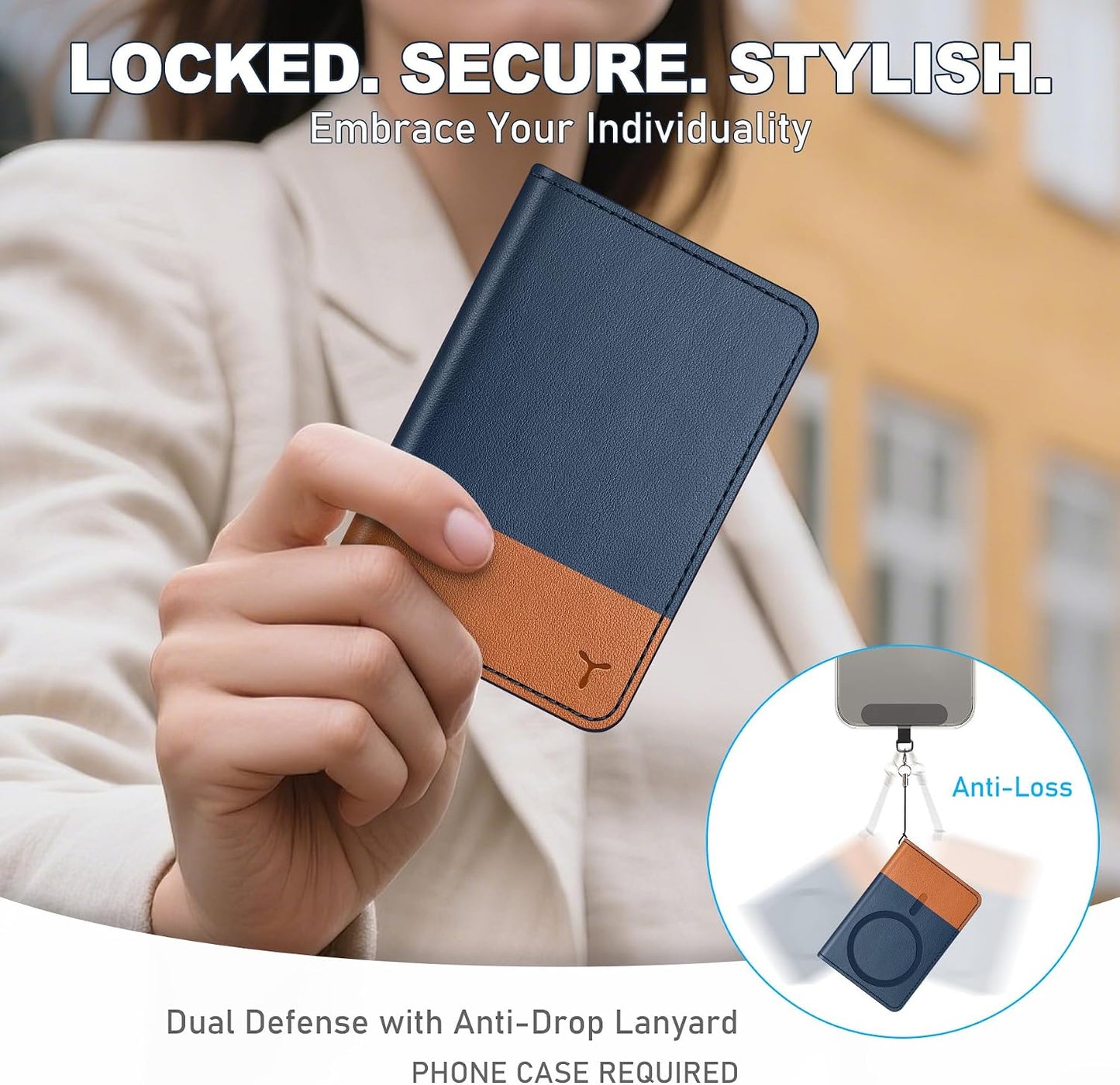 TUCCH for Magsafe Wallet, 6 Card Slots with RFID Blocking, Blue & Brown | for iPhone 17/17e/16/15/14/13/12 Pro/Pro Max/Plus, Clear ID Window, Magnetic Phone Wallet, PU Leather