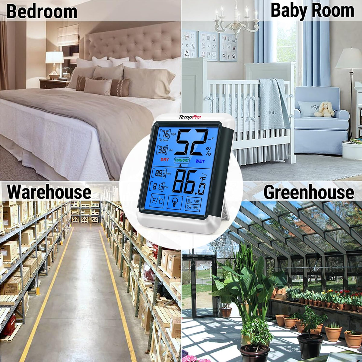 TempPro TempAir Digital Indoor Hygrometer Thermometer with Touchscreen