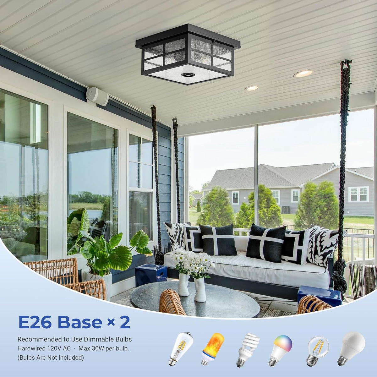 VIANIS Black Smart Motion Sensor Outdoor Ceiling Light with Remote Control