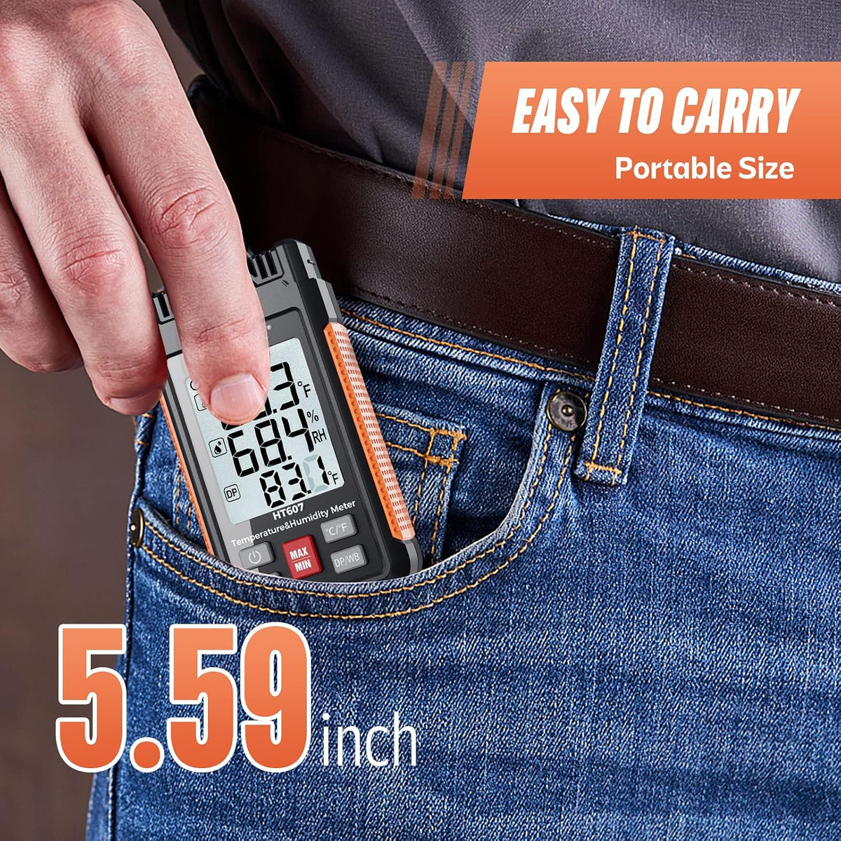 HT607 Temperature Humidity Meter - Large LCD Backlight with Cover Protector