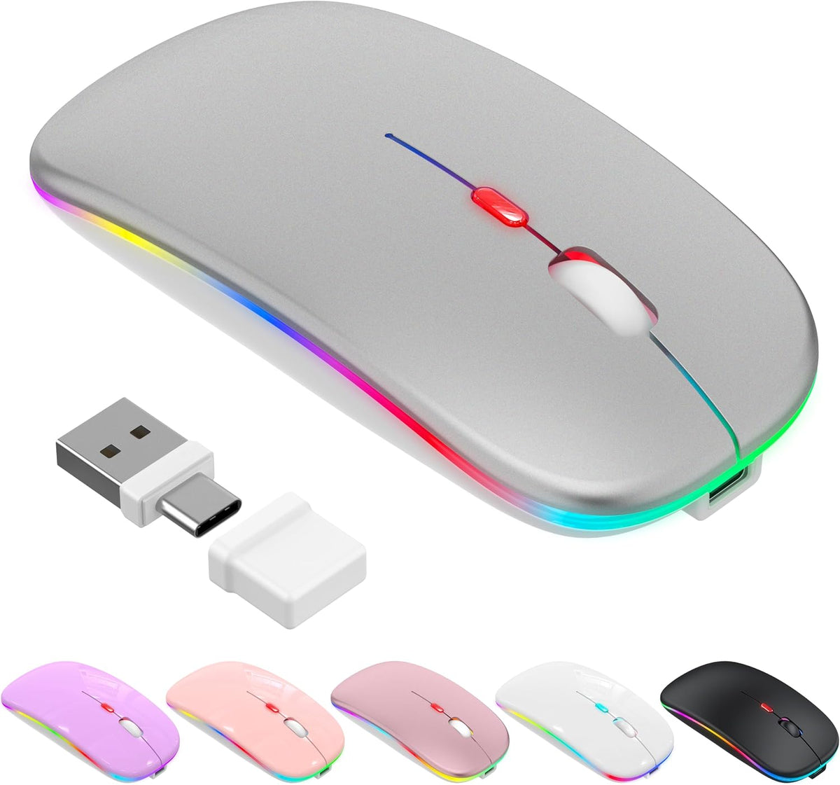 LED Bluetooth Wireless Mouse for MacBook Air Mac Pro Laptop iPad–Baby Pink