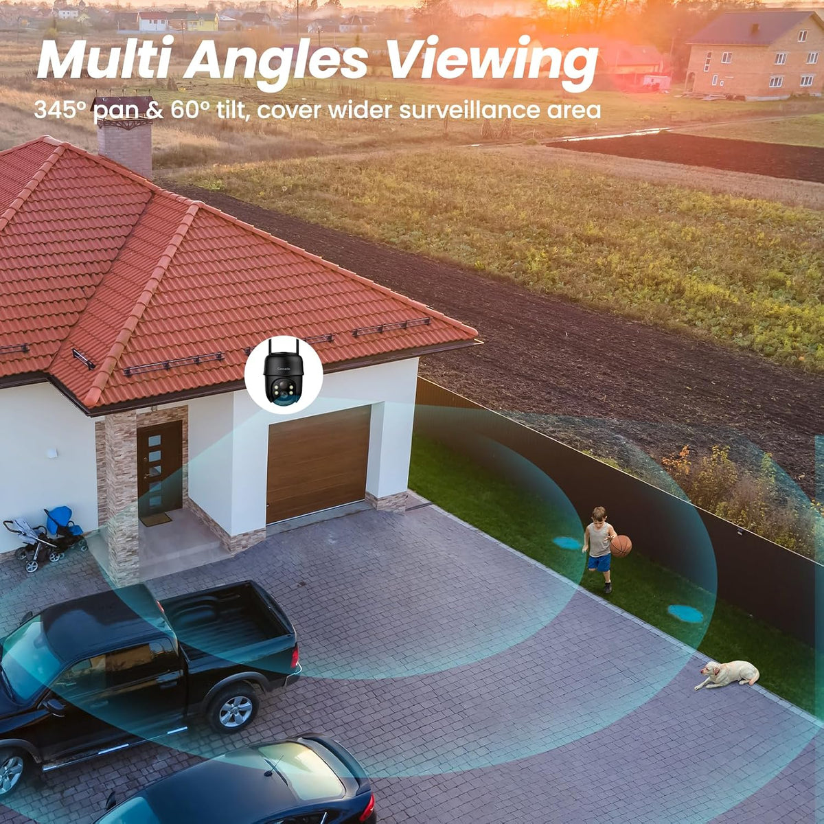 Cinnado 2K Wireless Cameras for Home Security Solar Powered Black B6 1Pack