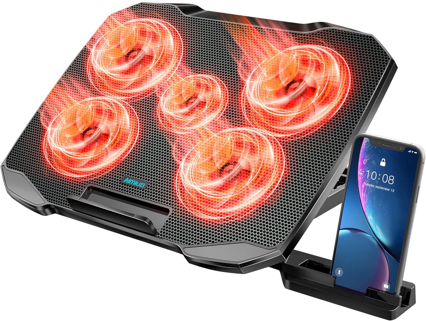 AIMIUZI Laptop Cooling Pad Laptop Cooler Stand, Laptop Fan Cooling Pad for 12-15.6 Inch Laptop Notebooks, 5 Quiet Fans, 5 Angle Adjustable Laptop Cooling Stand (Black)