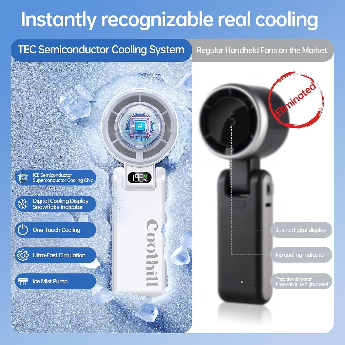 Handheld Portable fan with Turbo Cooling 5500mAh 199 Speeds | 20000 RPM Hand Held Fan Rechargeable Powerful Mini Personal fan for Travel, Outdoor, Beach & Makeup
