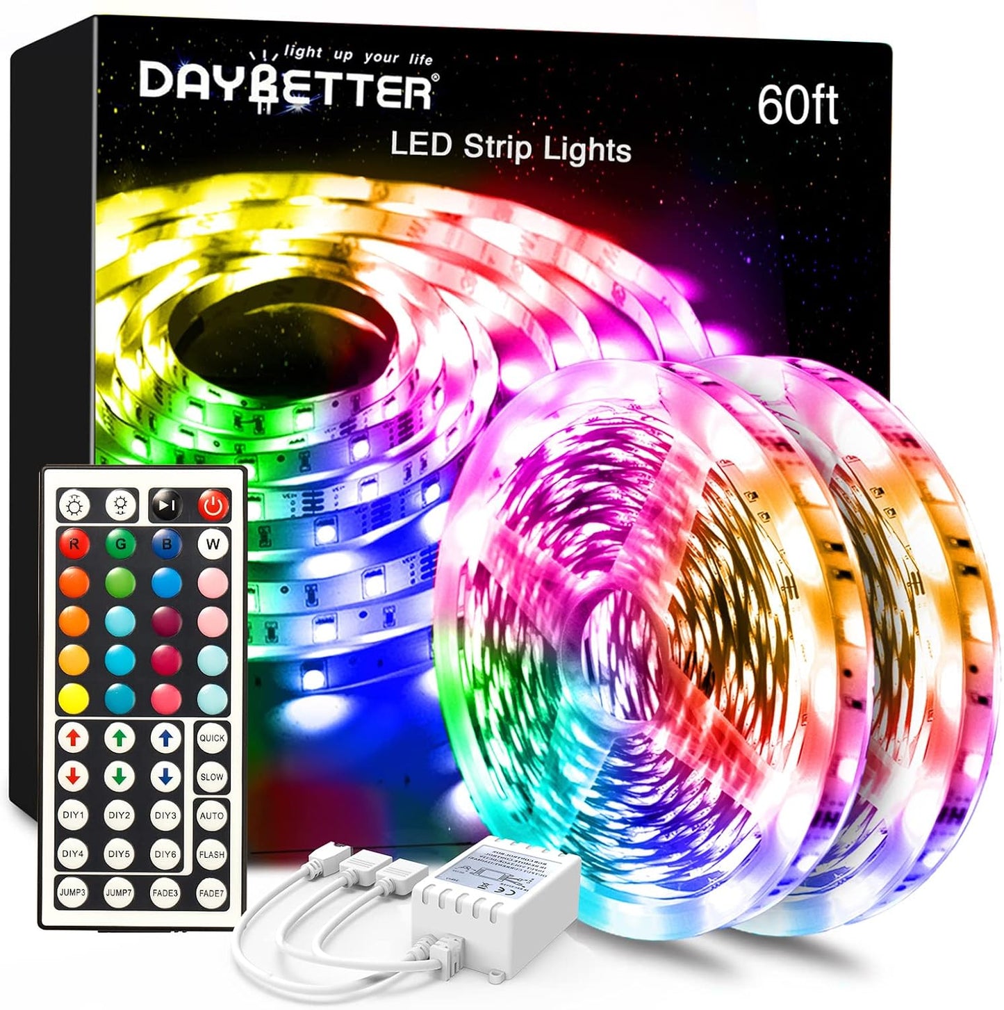 DAYBETTER 100ft Smart IC WiFi LED Strip Lights, Work with Alexa and Google Assistant, BGRIC LED Lights App Control Segmented DIY Multiple Colors, Color Changing Music Sync for Bedroom Decor (1 Roll)