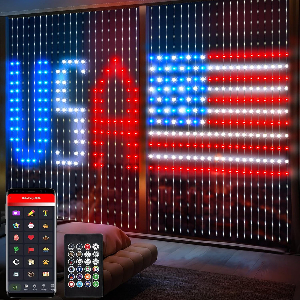 Smart Curtain Lights RGB 5050 Built in Chip with APP Remote Control | 8Ft x 6Ft 144LED Color Changing Fairy Lights with Music Sync, USB Powered Curtain Light for Party Patio Garden Decor