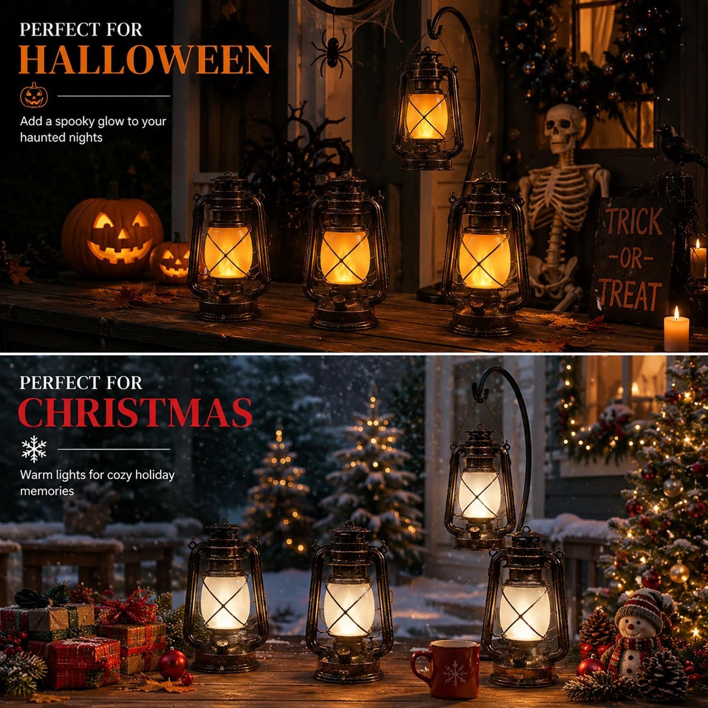 Marlrin USB Rechargeable Lanterns 2 Pack with Remote Control 4 Modes Lights | Vintage Hanging Lanterns Outdoor Waterproof LED Flickering Flame Light Outdoor Indoor Decor for Patio Porch Camping Halloween
