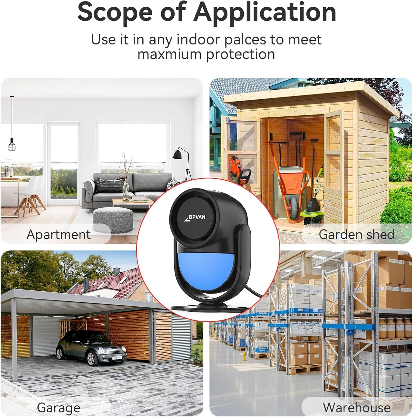 CPVAN WiFi Motion Sensor Alarm System, 125dB Smart PIR Motion Detector with 6 Door Window Sensors, Phone App Alerts, Wireless Indoor Home Security Kit, 2.4GHz WiFi, Black