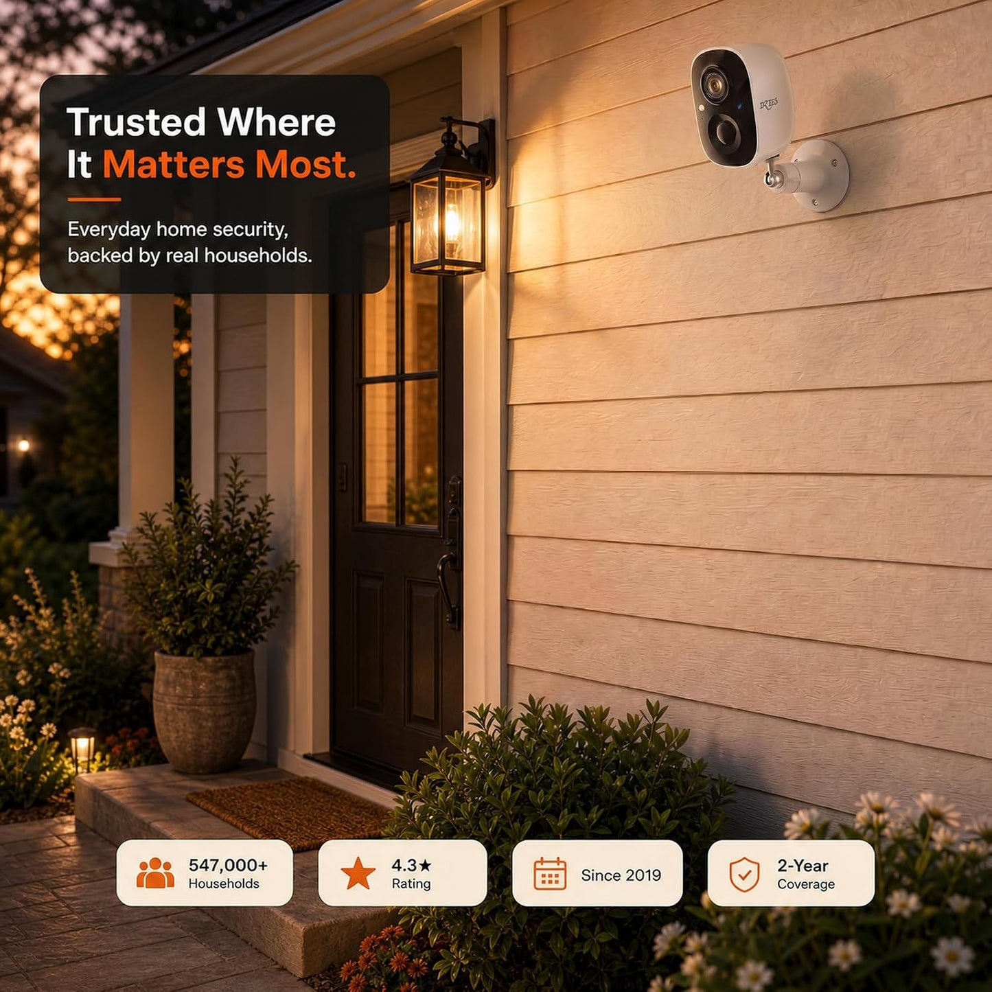 Dzees 2K Outdoor Security Cameras, Wireless Battery WiFi, Siren, 2-Pack | Motion detection, spotlight, color night vision, IP65 waterproof design, siren alarm, cloud and SD storage