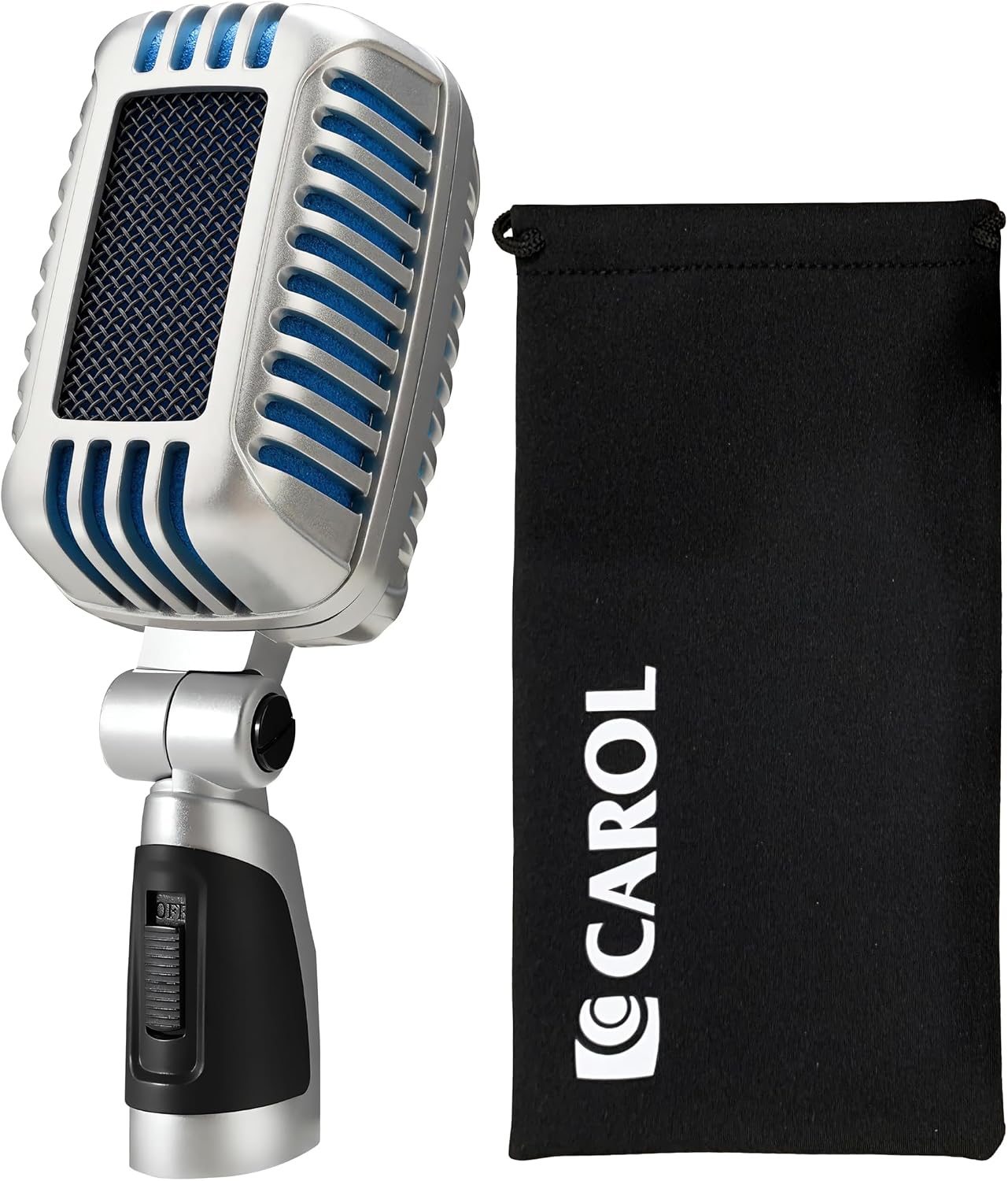 CAROL CLM-101 Retro Wired Vocal Microphone, Dynamic Supercardioid - Black | Retro wired microphone with dual capsules for singing, karaoke, and stage. Includes storage bag and switch.