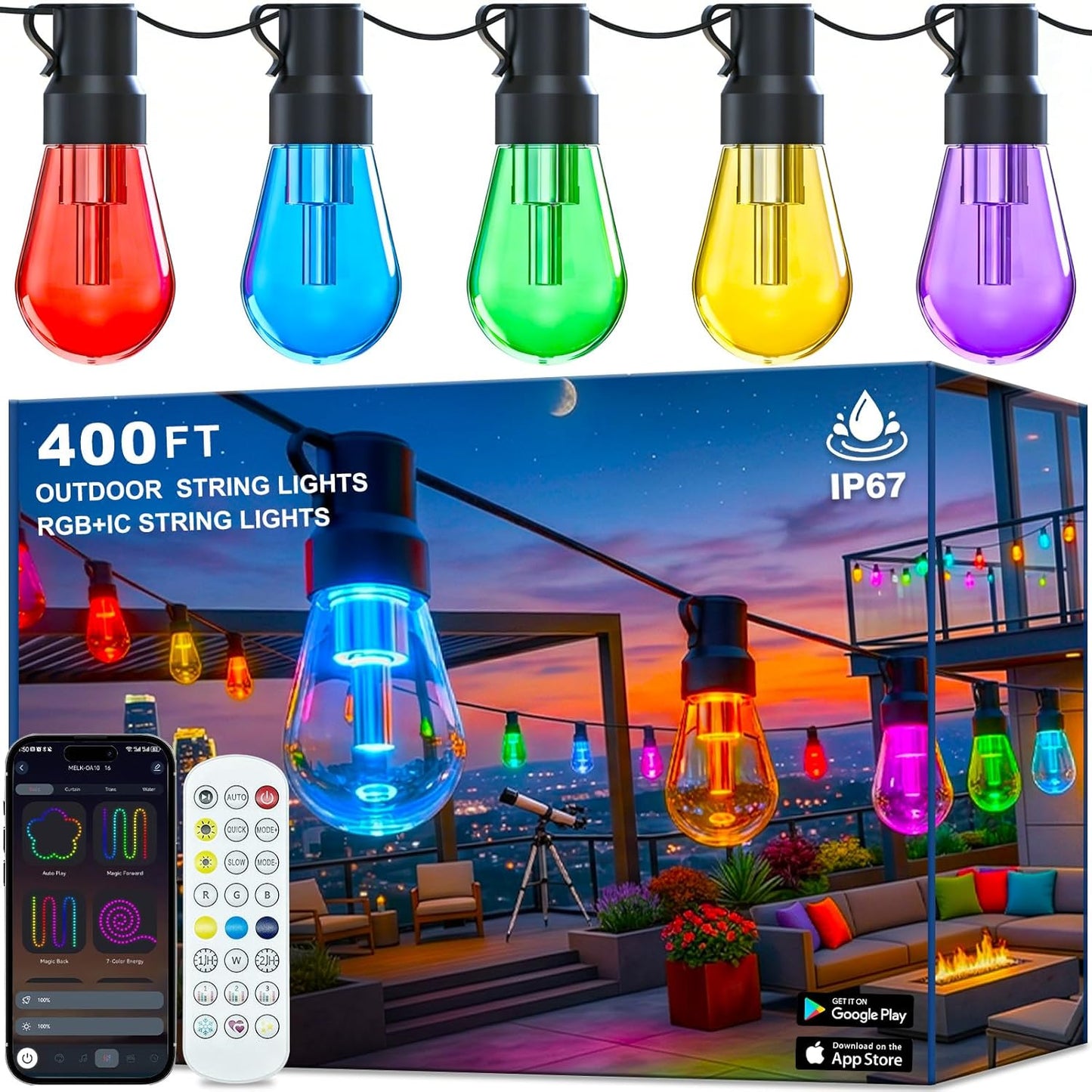 AILBTON Led Strip Lights,60ft Music Sync Color Changing, Built-in Mic,Bluetooth App Control LED Tape Lights with Remote,5050 RGB Rope Light Strips