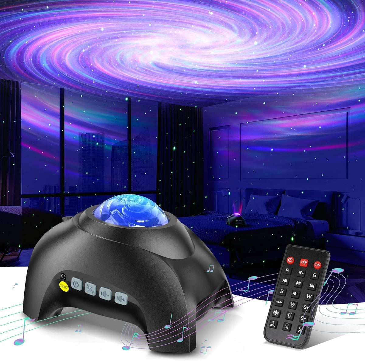 Northern Galaxy Light Aurora Projector with 33 Light Effects, Night Lights LED Star Projector for Bedroom Nebula Lamp, Remote Control, White Noises, Bluetooth Speaker for Parties White