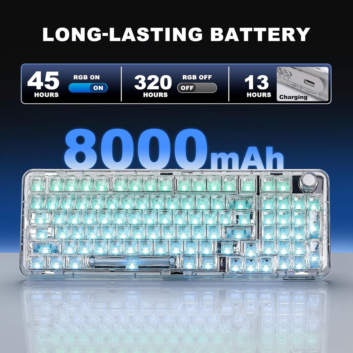 YUNZII X98 Clear Wireless Mechanical Keyboard with Knob (White,Snow Switch)