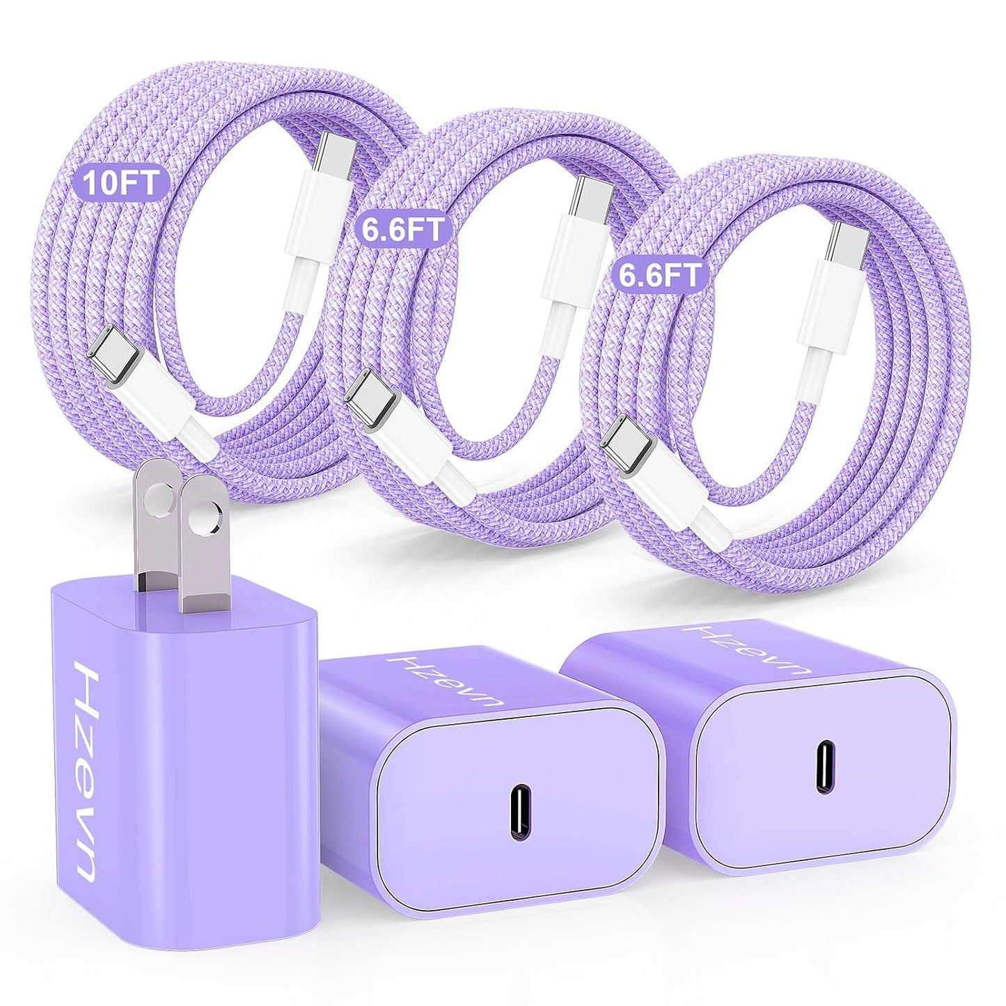 20W USB C Fast Charging for iPhone 17 Air/16/15 Pro Max,3Pack Colorful Mixed Charger Block with Braided Long USB C to C Cables (6/6/10ft) Compatible with iPhone16/15 Pro/15 Plus/iPad Pro
