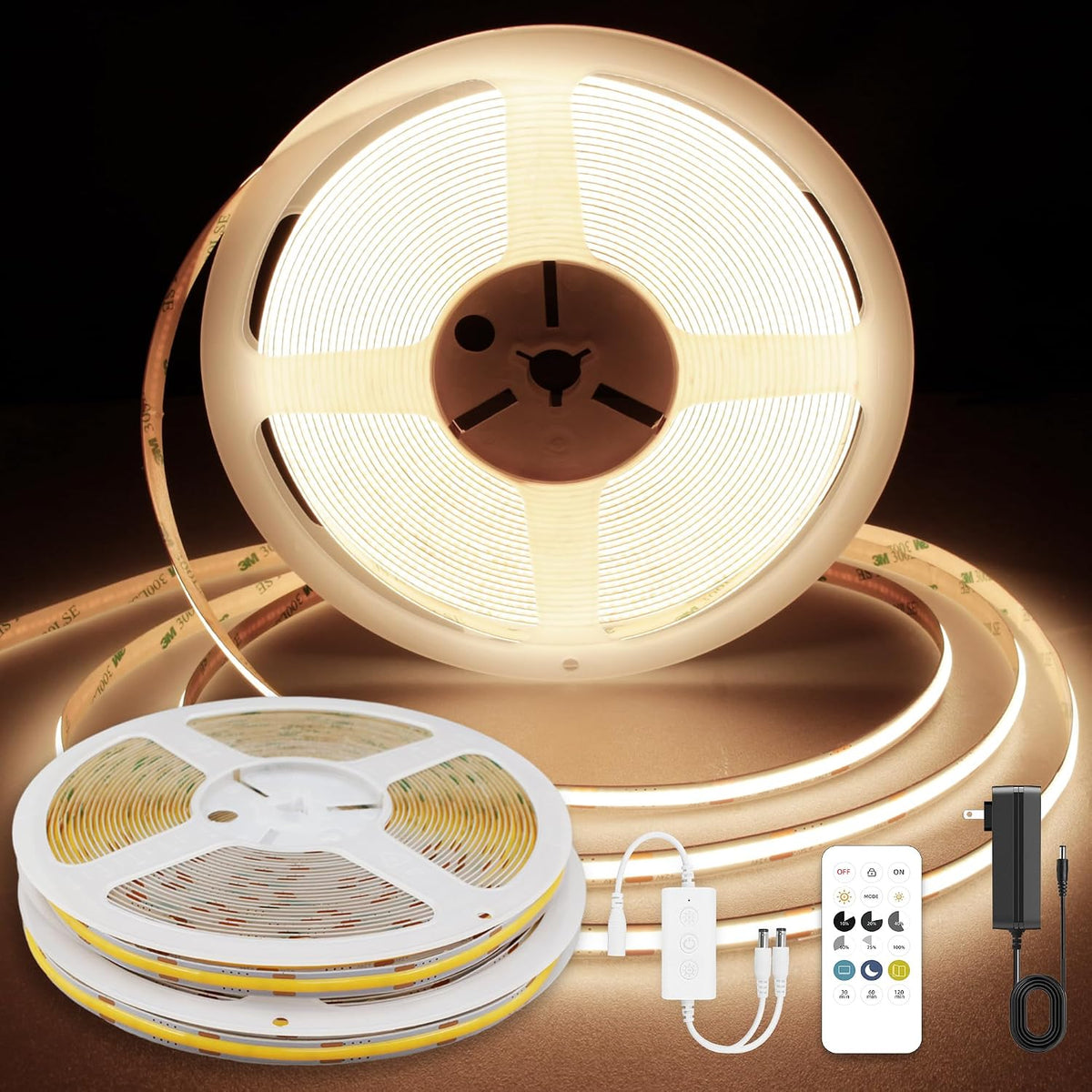 COB LED Strip, Warm White LED Strip Lights 16.4ft, 3000K COB LED Light Dimmable LED Strip, CRI92+, 8mm Width, 24V Flexible COB LED Tape Light for TV, Bedroom, Kitchen Cabinet, Closet, Home.