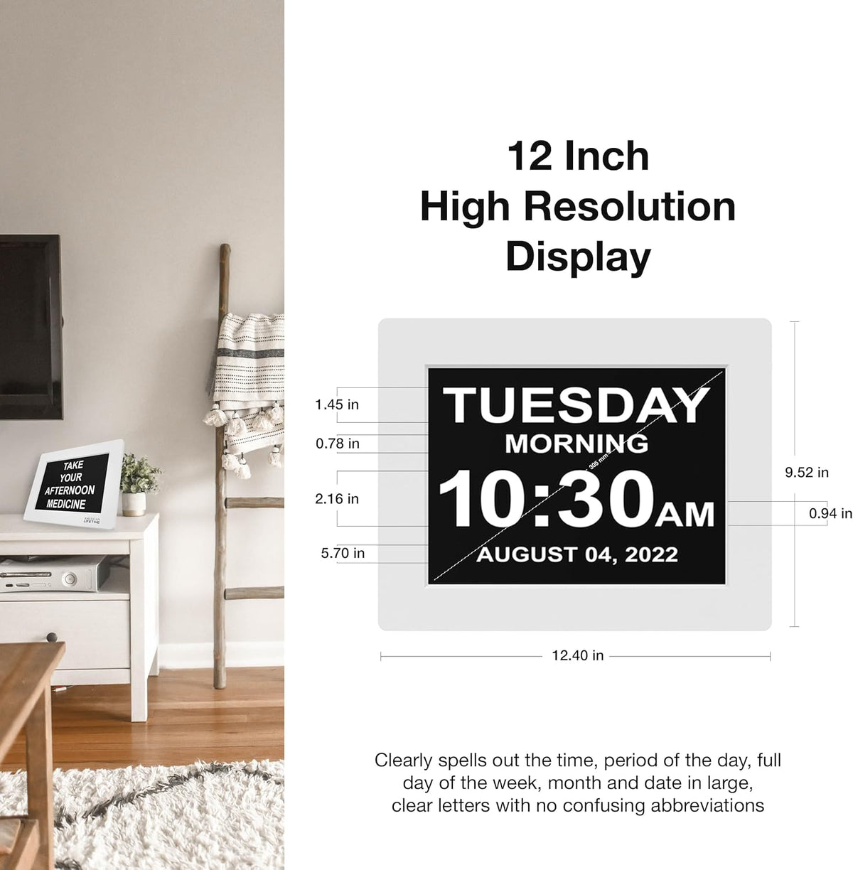 American Lifetime New 2026 Dementia Clock Large for Seniors, Digital Clock Large Display with Custom Alarms, Clock with Day & Date for Elderly, Number Digital Clock 12 Inches Black