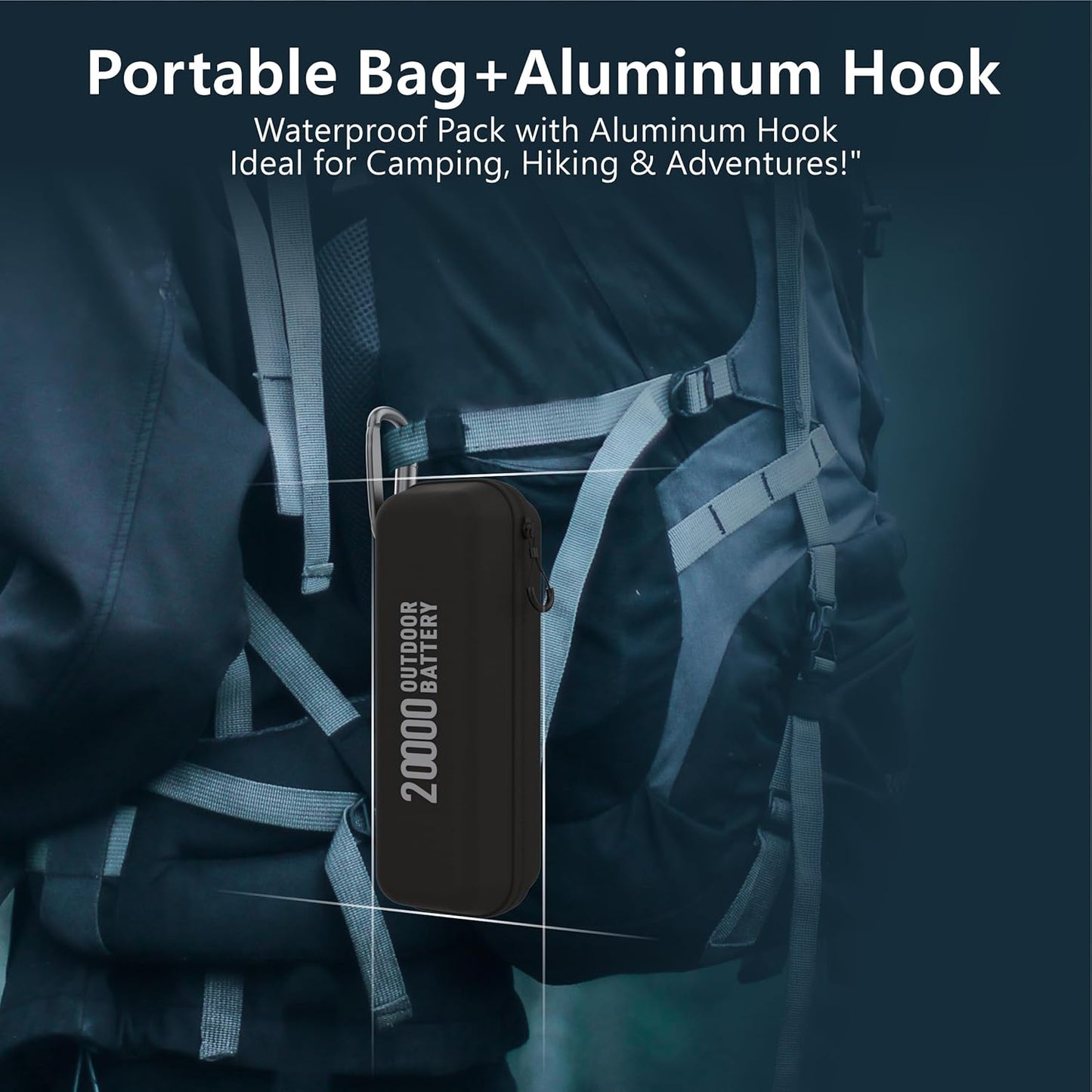 20,000mAh Rugged Power Bank with Fast Charge USB-C PD, IP68 Waterproof Shockproof, Includes 420lm Bright Camping Lantern, Tactical Outdoor Charger for Hiking Camping Survival Emergency